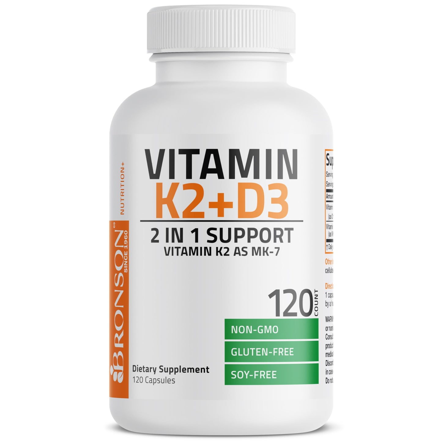 Bronson Vitamin K2 (MK7) with D3 Supplement Non-GMO Formula 5000 IU Vitamin D3 & 90 mcg K2 MK-7 Easy to Swallow D & K Complex, 120 Capsules - Medaid International