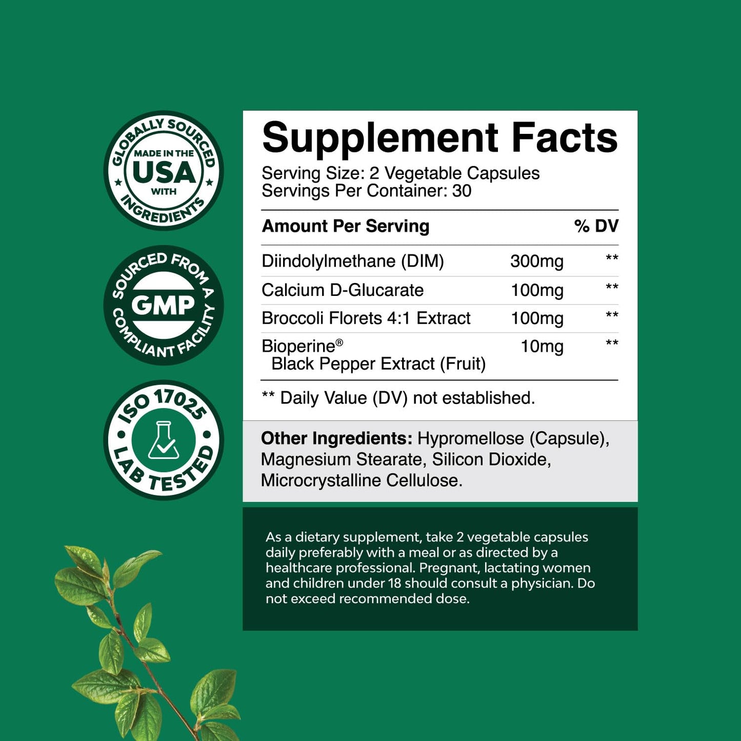 Pure DIM Supplement for Men with Bioperine - DIM Estrogen Blocker for Men for Hormone Balance & Prostate Health - Diindolylmethane Testosterone Complex with Broccoli Florets - 60 Capsules - Medaid International