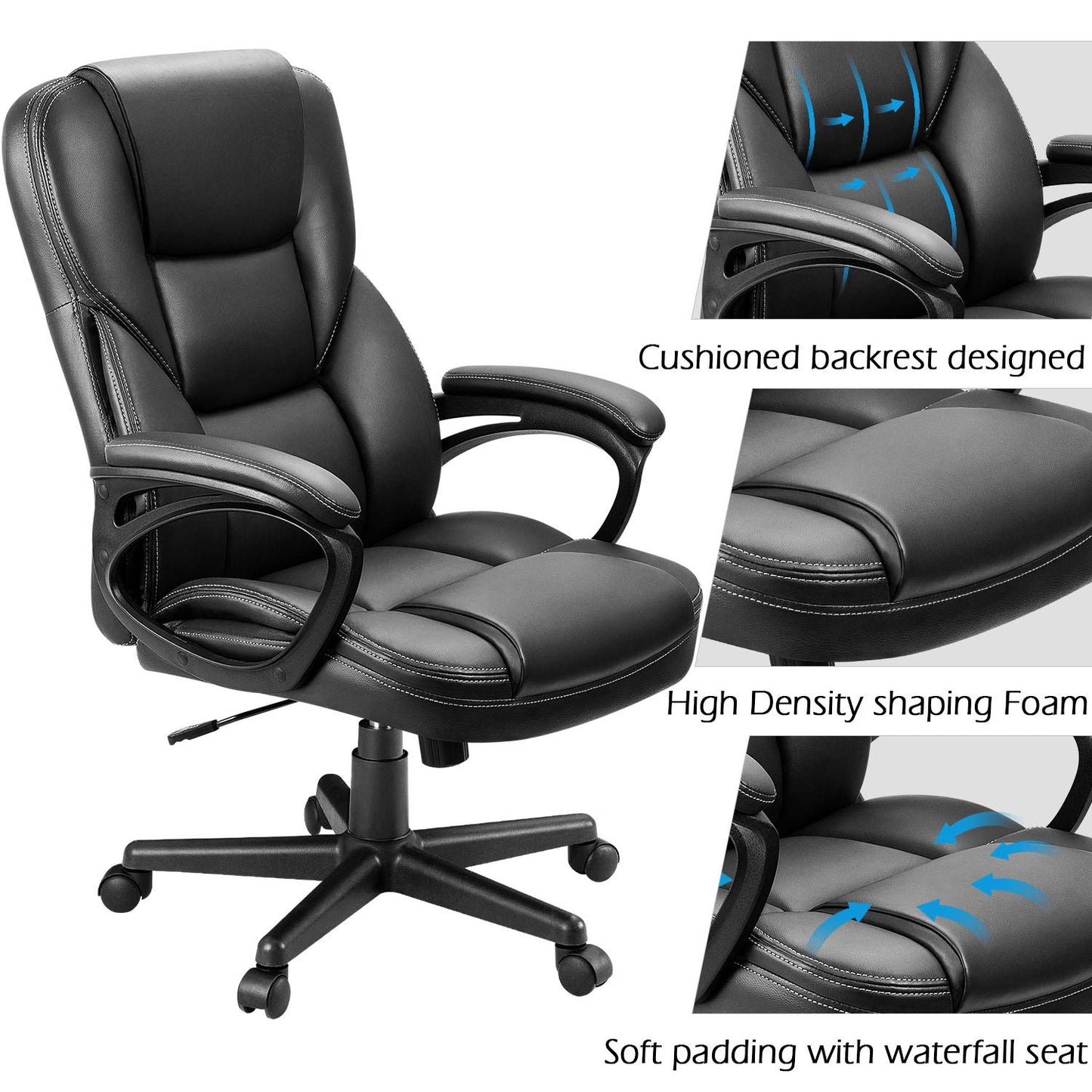 Furmax Office Executive Chair High Back Adjustable Managerial Home Desk Chair, Swivel Computer PU Leather Chair with Lumbar Support (Black) - Medaid International