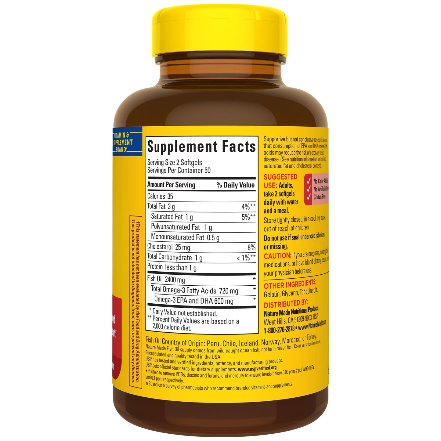 Nature Made Fish Oil Omega 3 Supplements, 1200mg Softgels, Omega 3 Fish Oil for Healthy Heart Support, 100 Softgels, 50 Day Supply - Medaid International