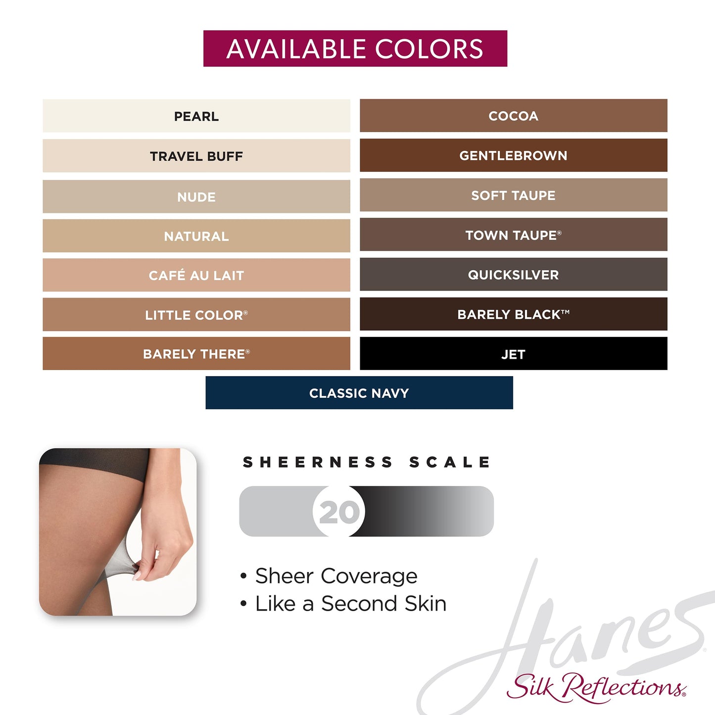 Hanes Silk Reflections Control Top Reinforced Toe Silky Sheer Pantyhose, Jet, Size AB (Pack of 1) - Medaid International