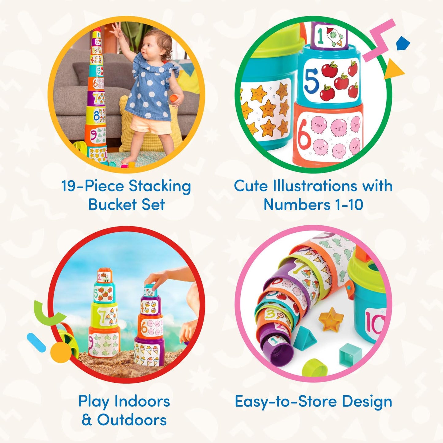 Battat – Nesting Sorter Set – 19 Pieces Stacking Bucket Sort Set – 10 Cups & 8 Shapes – Educational & Dexterity Toys – 18+ Months – Sort & Stack - Medaid International