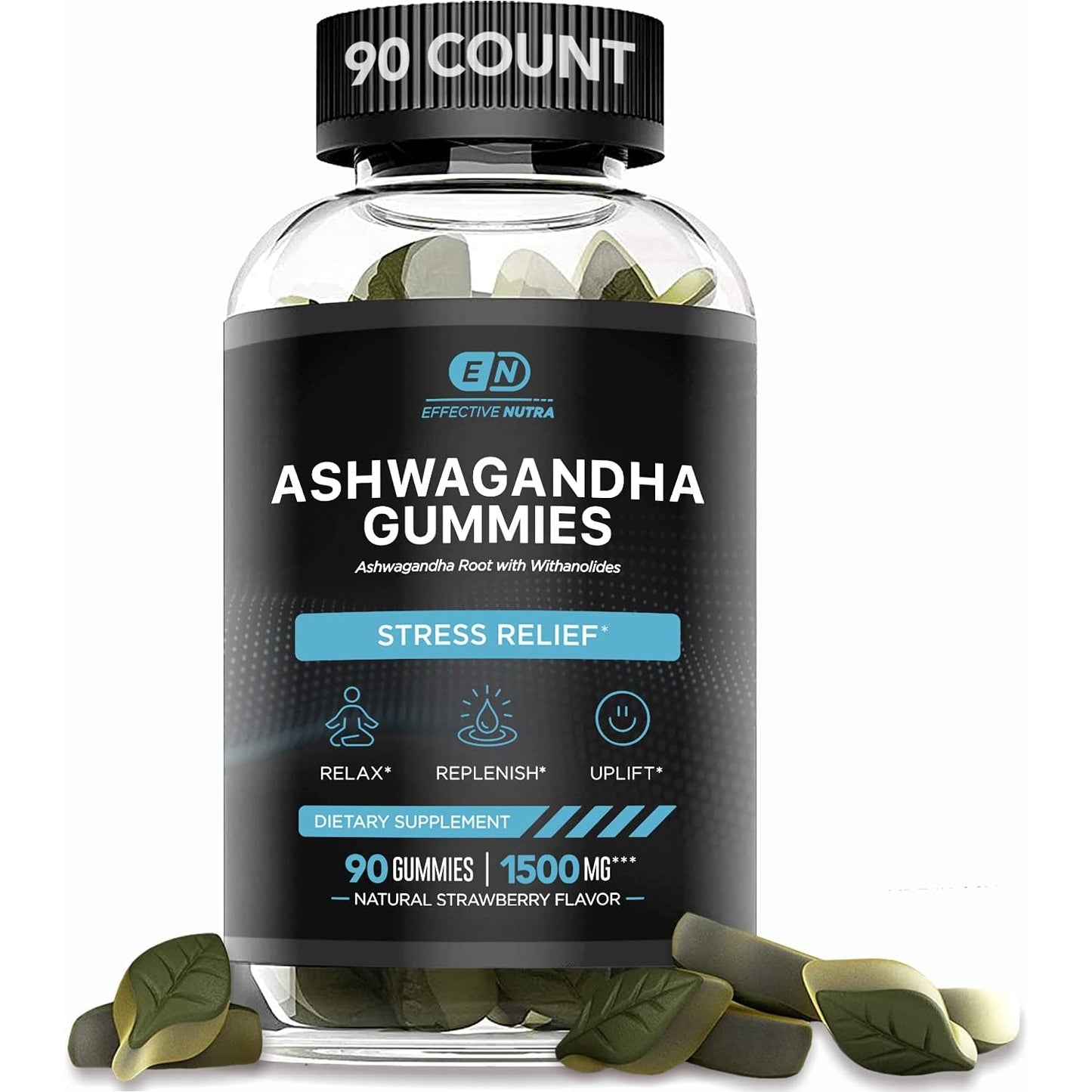 Ashwagandha Gummies 1500mg - Stress Relief, Immune Support, Calm Mood & Increased Energy - Ashwagandha Supplements for Men & Women - Natural Strawberry Flavor (90 Count) - Medaid
