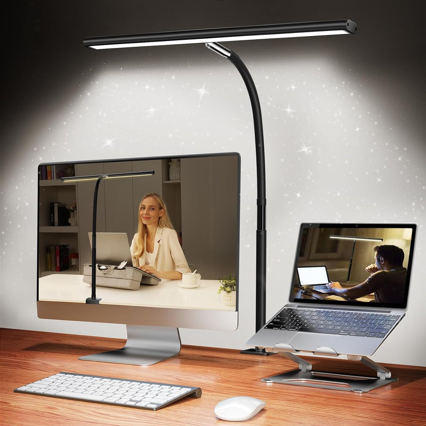 LED Desk Lamp for Office Home, Eye-Caring Desk Light with Stepless Dimming Adjustable Flexible Gooseneck, 10W USB Adapter Desk Lamp with Clamp for Reading, Study, Workbench (Black) - Medaid