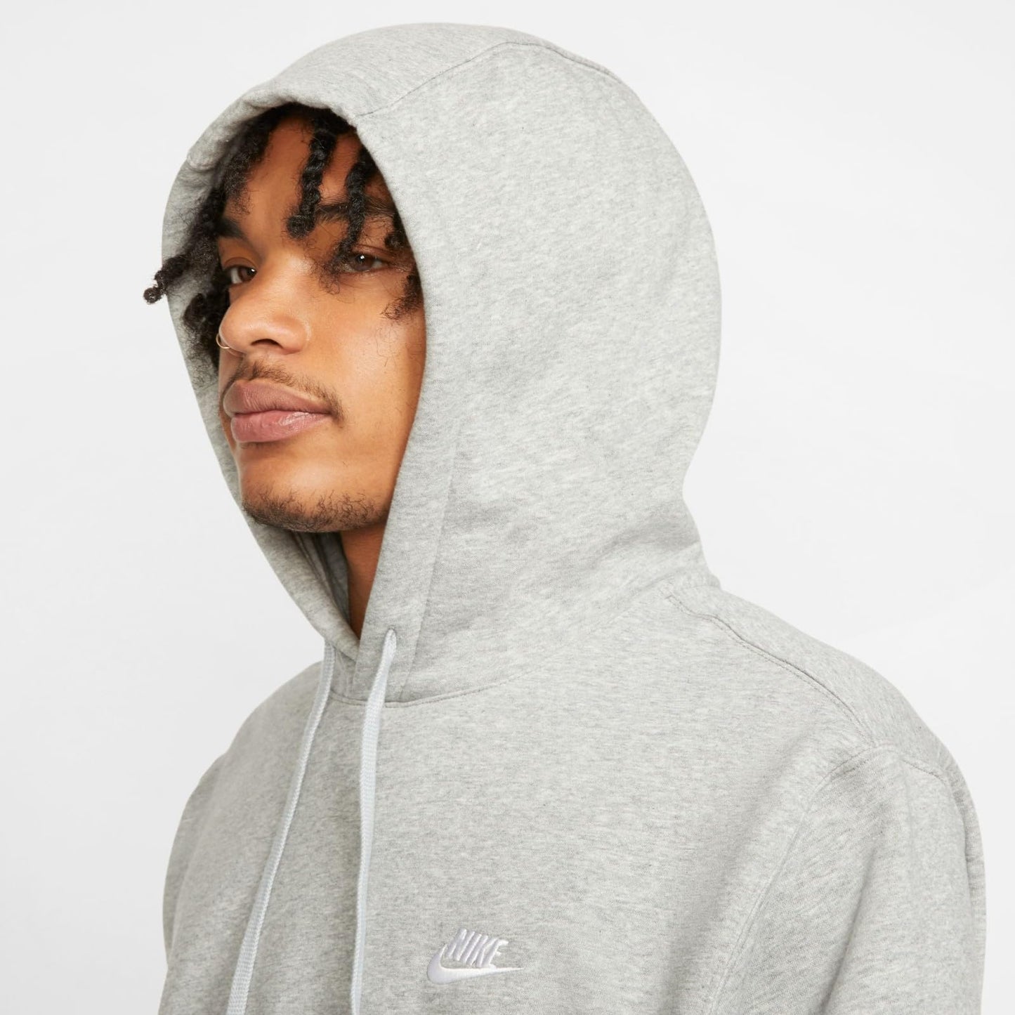 Nike Pull Over Hoodie, Dark Grey Heather/Mattelic Silver/White, Large - Medaid International