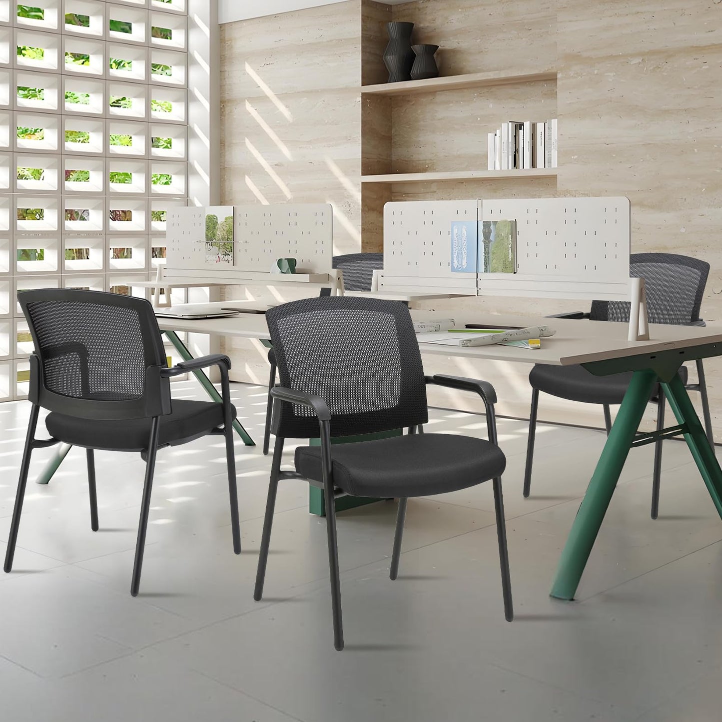 CLATINA Office Reception Guest Chair Mesh Back Stacking with Ergonomic Lumbar Support and Thickened Seat Cushion for Waiting Conference Room Black - Medaid International