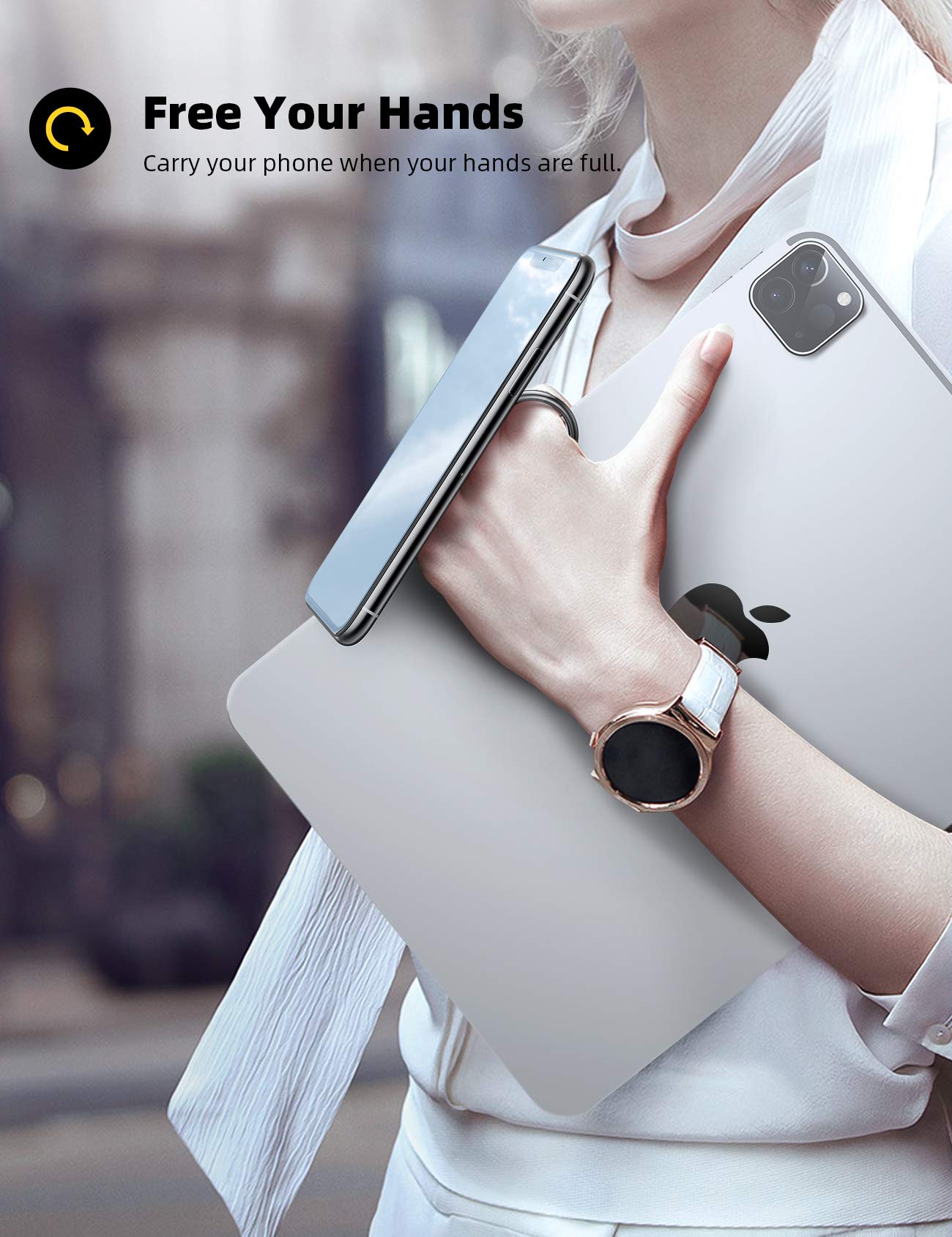 Lamicall Cell Phone Ring Holder Stand - Phone Finger Gip Kickstand, 360° Rotation Polished Metal Grip for Magnetic Car Mount, Fit for iPhone 17/16/15/14 Pro Max Air, Android Smartphone Accessories - Medaid International