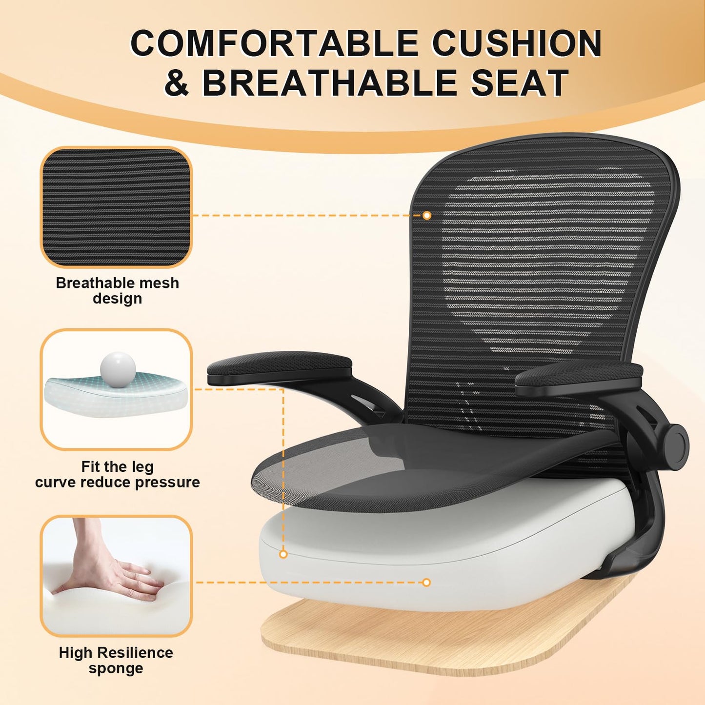 Office Chair, Ergonomic Desk Chairs 330LBS Capacity High Back Mesh Computer Chair with Flip-up Armrests, Comfy Work Chair with Adjustable Lumbar Support, Rolling Chair - Medaid International