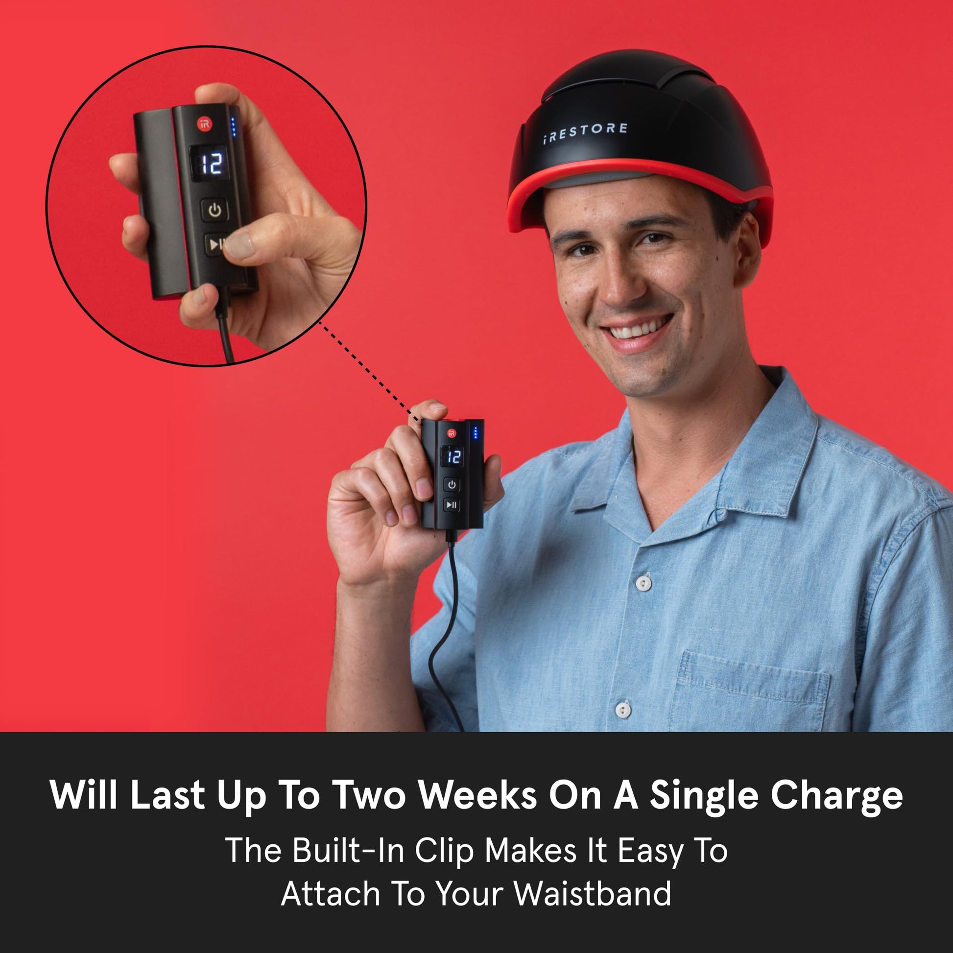 iRestore Elite Rechargeable Battery Pack to be Used with The Elite Laser Hair Growth Device, for Mobility, Two Weeks of Use Per Charge - Medaid International