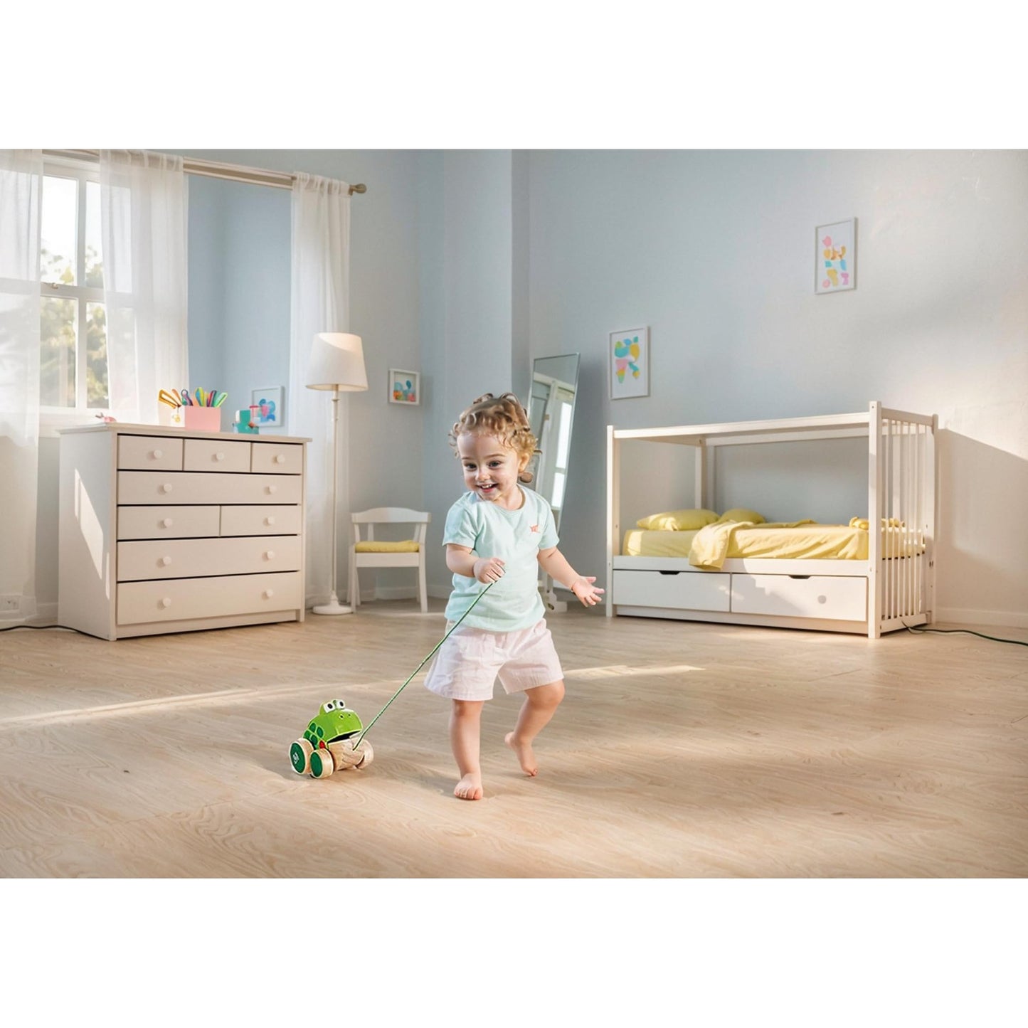Hape Frog Pull-Along | Wooden Frog Fly Eating Pull Toddler Toy, Bright Colors - Medaid International