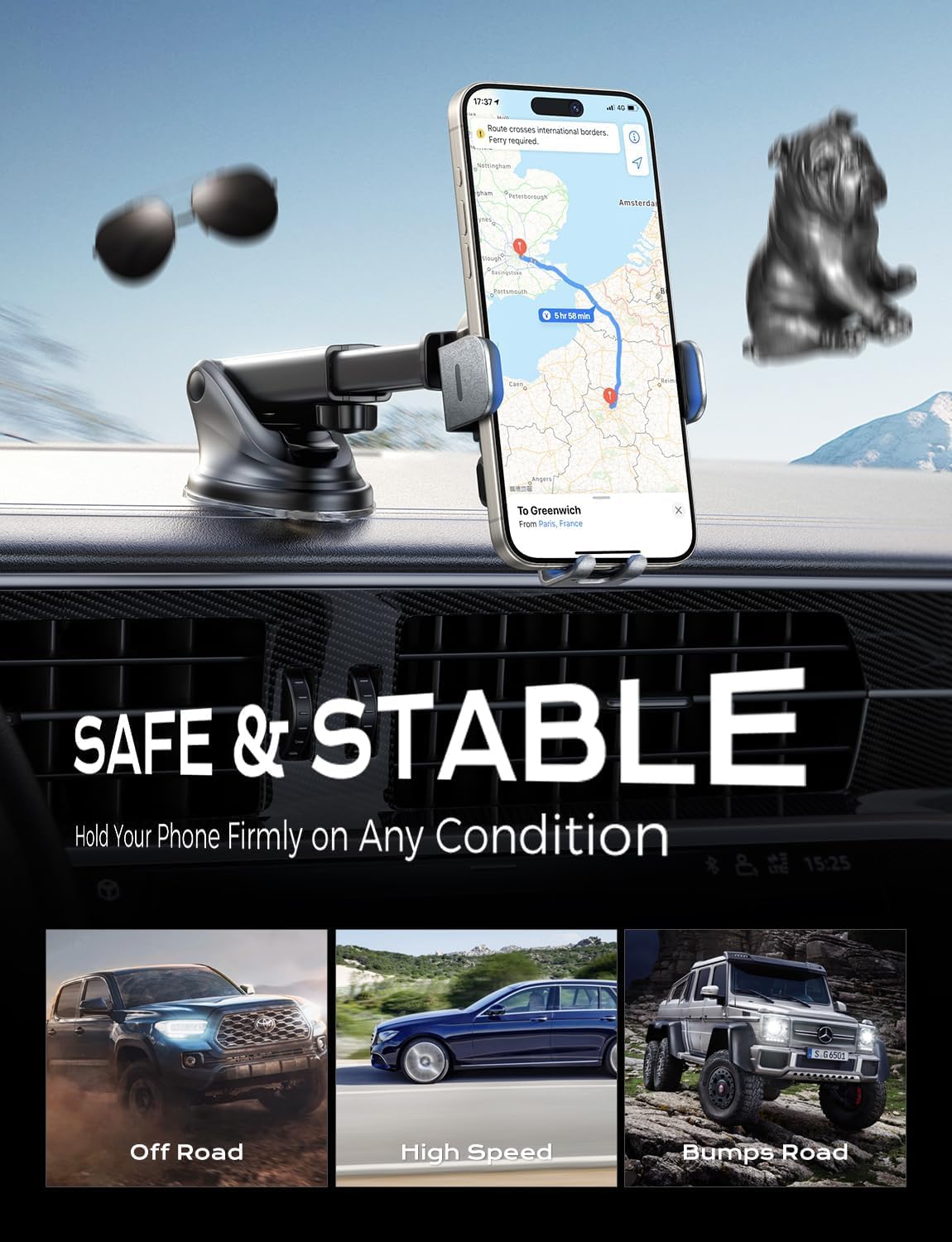 CHGeek Wireless Charger Phone Holders for Your Car, 15W Fast Charging Car Phone Holder Mount, Auto Clamping Truck Cradle Phone Mount for Car, Windshield Dashboard Air Vent Holder - Medaid International