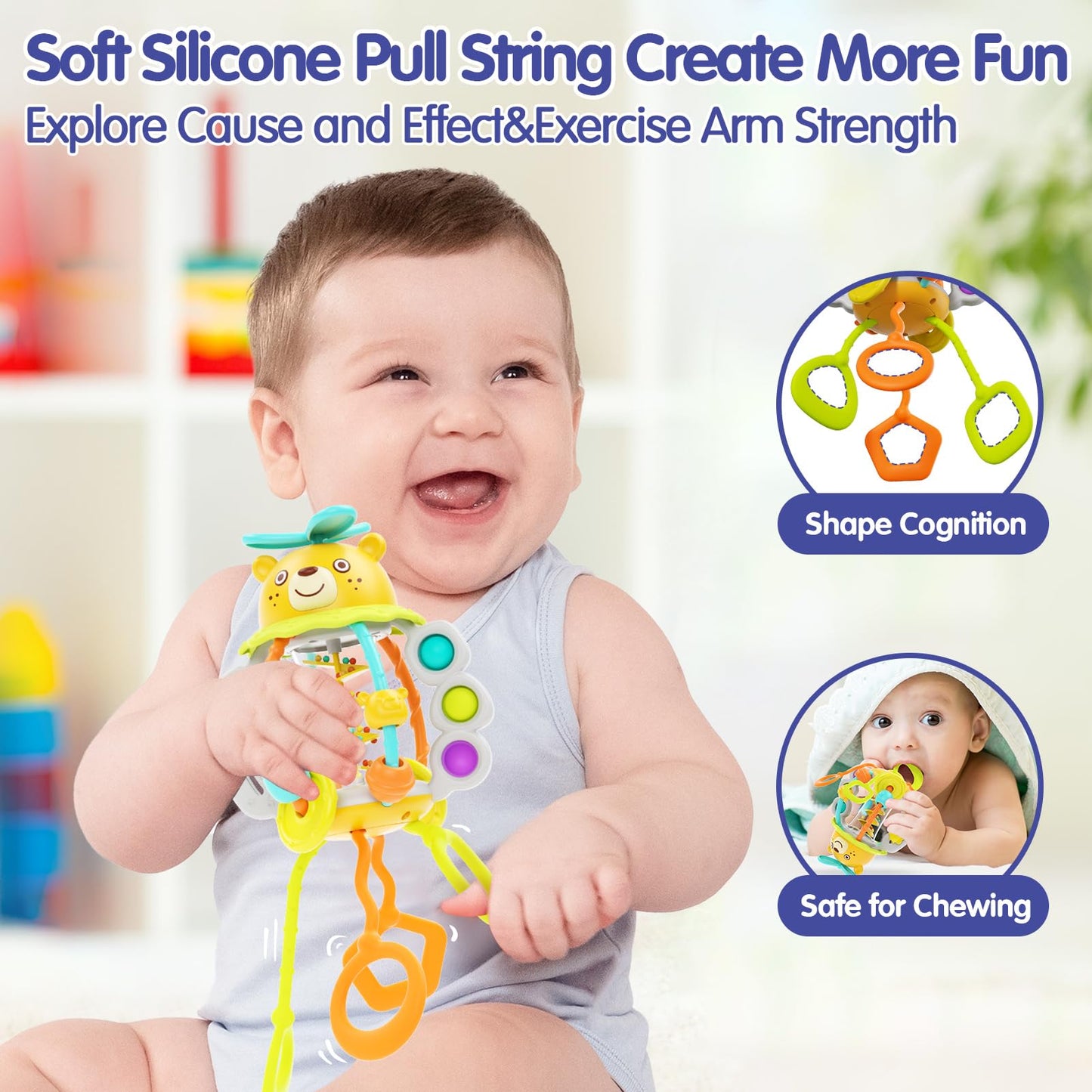 HOLA Montessori Toys for 1 Year Old Boys-Rattle Teething Baby Toys 0-6 & 6-12 Months, Silicone Pull String Sensory Toys for 1 Year Old Girl Gifts Christmas Stocking Stuffers - Medaid International