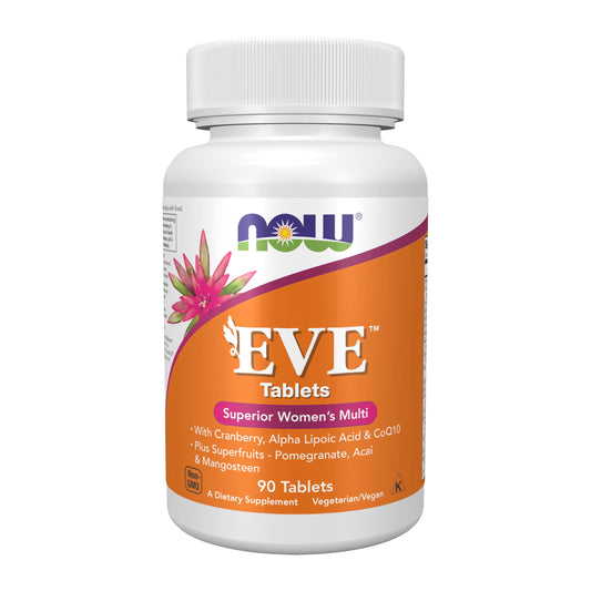 NOW Foods Supplements, Eve⢠Women's Multivitamin with Cranberry, Alpha Lipoic Acid and CoQ10, plus Superfruits - Pomegranate, Acai & Mangosteen, 90 Tablets - Medaid International