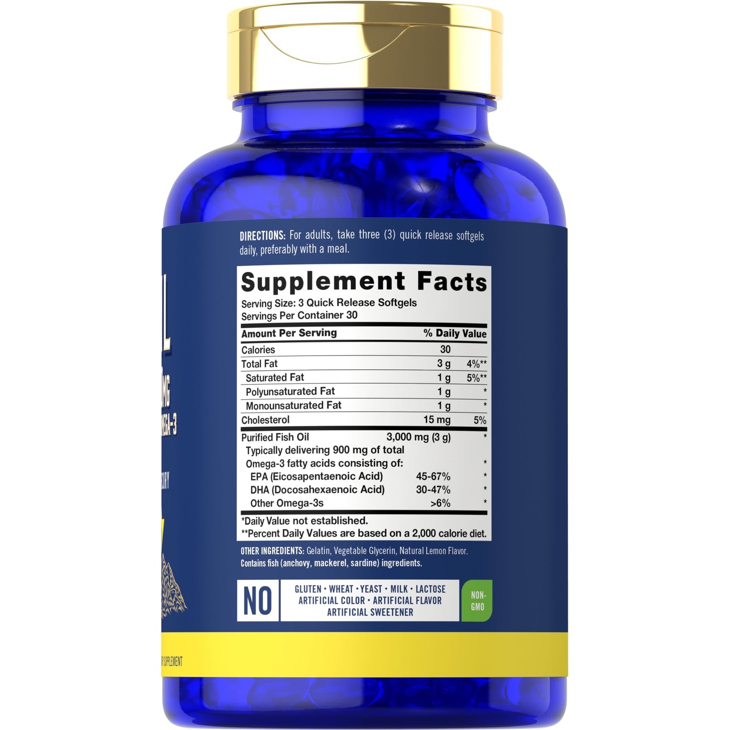 Carlyle Fish Oil 3000mg | 900mg Omega 3 | 90 Softgels | Lemon Flavor | Non-GMO and Gluten Free Supplement - Medaid International