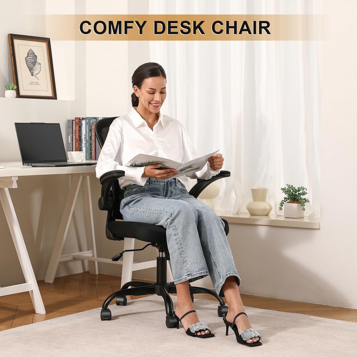 Office Chair, Ergonomic Desk Chairs 330LBS Capacity High Back Mesh Computer Chair with Flip-up Armrests, Comfy Work Chair with Adjustable Lumbar Support, Rolling Chair - Medaid International