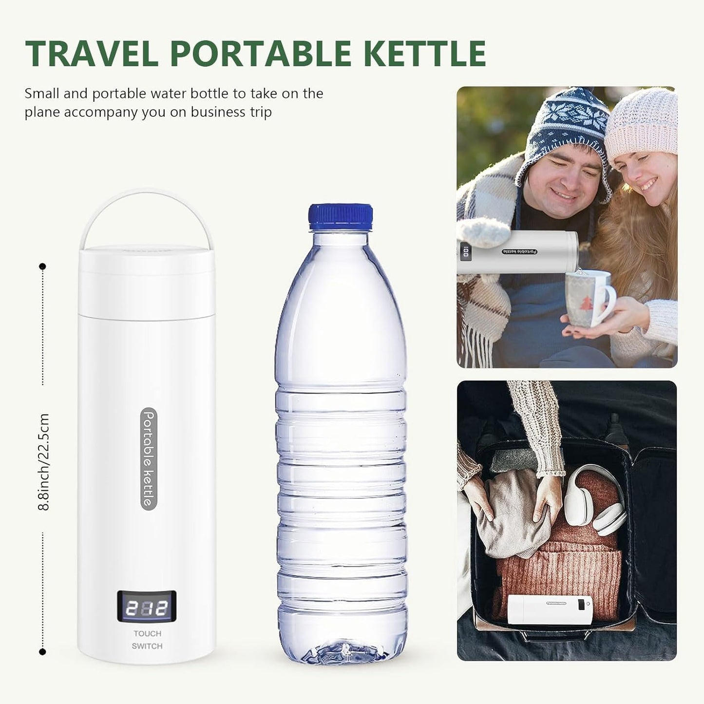 Portable Electric Kettle For Travel, 500ml Stainless Steel Electric Kettle For Coffee Milk Tea, Small Hot Water Boiler With Handy Cup Bag, Auto Shut-Off, 4 Variable Presets, Boil Dry Protection - Medaid International