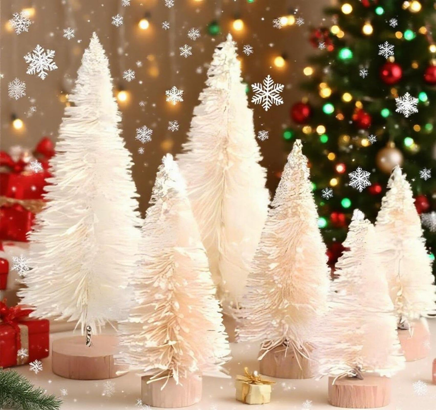 Mini Christmas Tree, 6 PCS Small Artificial Christmas Trees with Base, 3 Size Tabletop Christmas Trees for Home Decor (White) - Medaid International