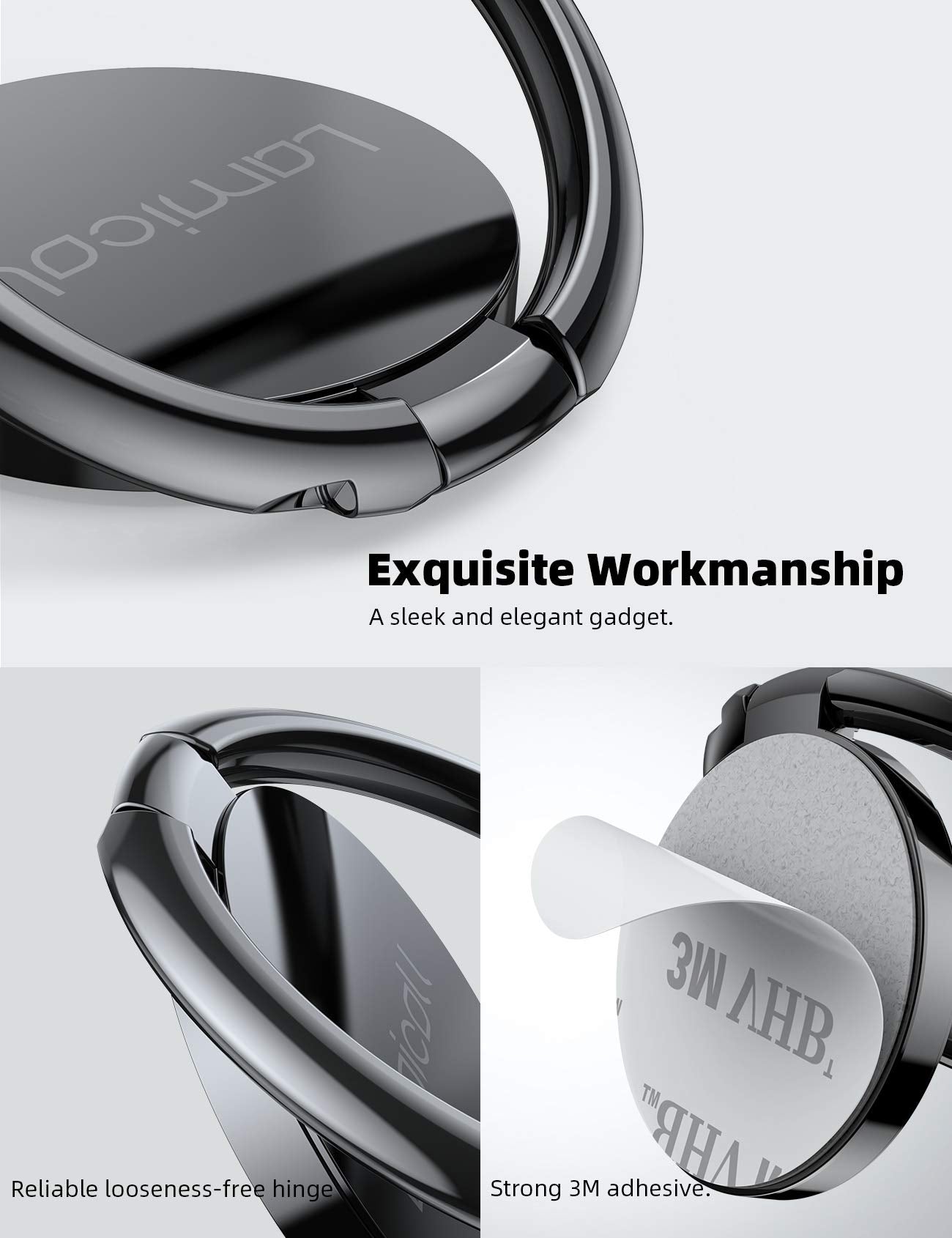 Lamicall Cell Phone Ring Holder Stand - Phone Finger Gip Kickstand, 360° Rotation Polished Metal Grip for Magnetic Car Mount, Fit for iPhone 17/16/15/14 Pro Max Air, Android Smartphone Accessories - Medaid International