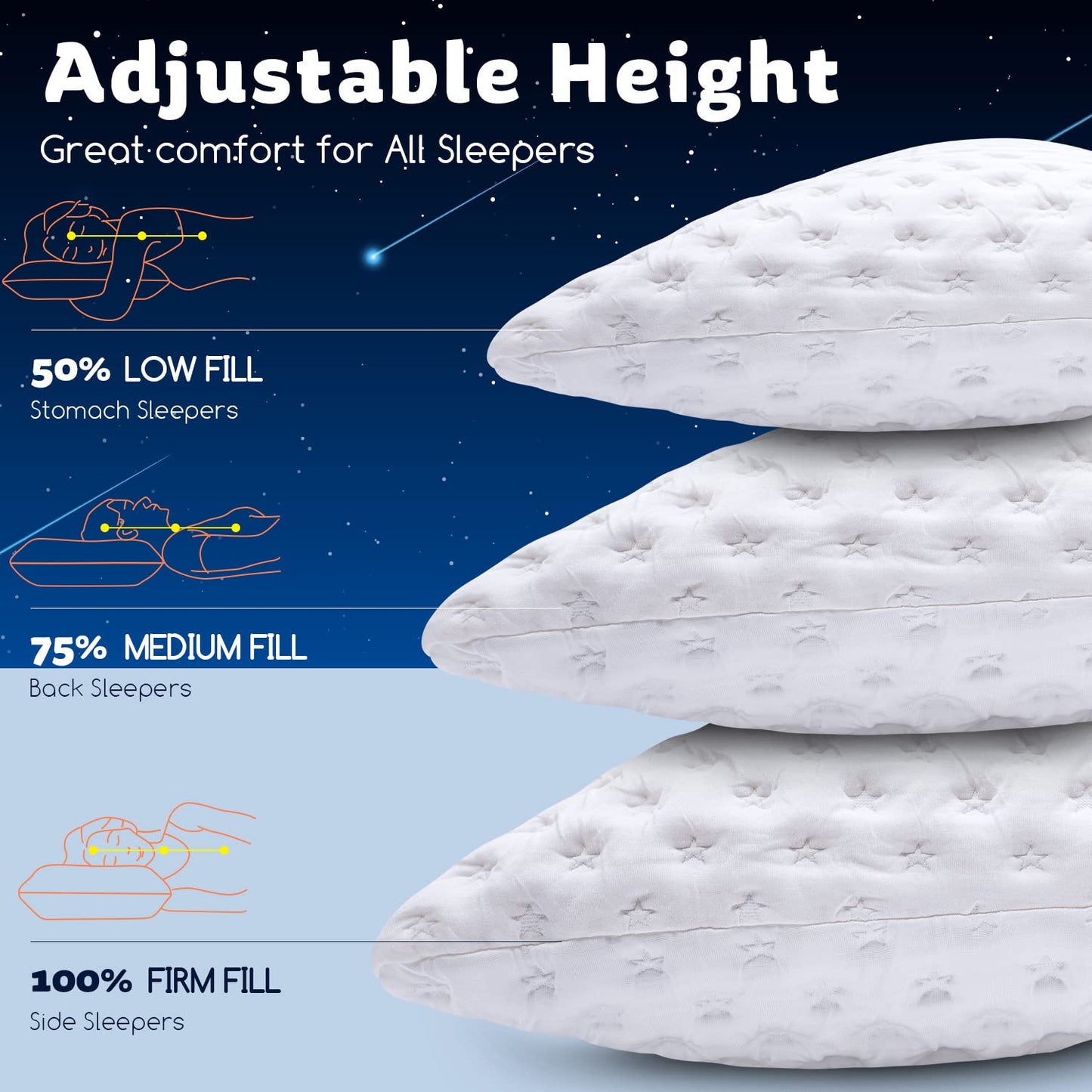 Cooling Side Sleeper Pillow for Neck and Shoulder Pain, Luxury Shredded Memory Foam Curved Bed Pillows for Sleeping Set of 1- Adjustable Queen Size- Washable Cover Crescent White - Medaid International