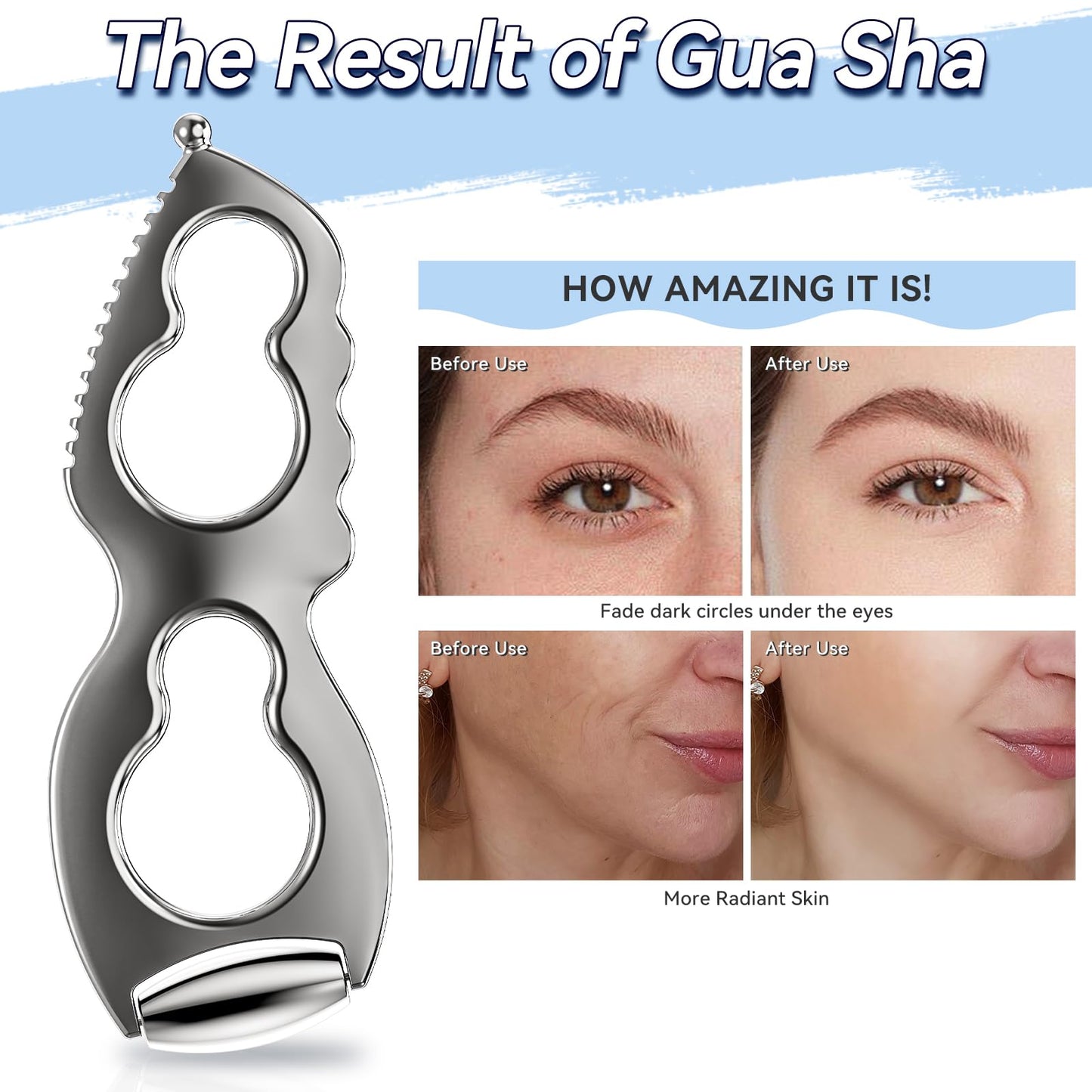 Gua Sha Facial Tools Stainless Steel Guasha Tool for Face Metal Gua Sha Muscle Scraper Tool Massage Body Gua Sha Graston Tool Physical Therapy Face Sculpting Tool Iastm Tool Derma Edge Women Skin Care - Medaid International