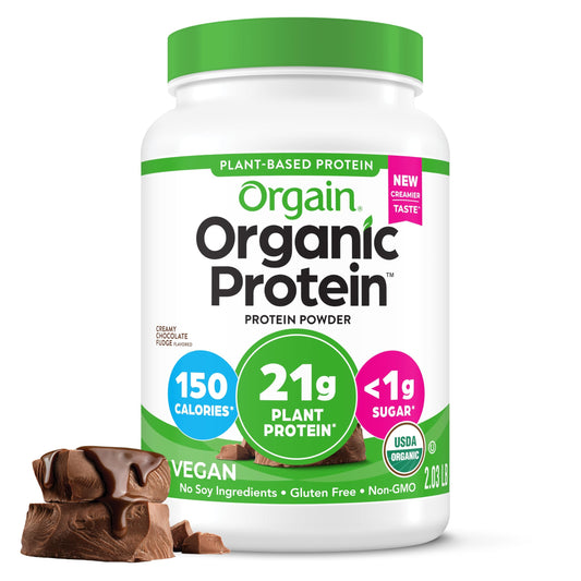 Orgain Organic Vegan Protein Powder, Creamy Chocolate Fudge - 21g Plant Protein, 6g Prebiotic Fiber, Low Net Carb, No Lactose Ingredients, No Added Sugar, Non-GMO, For Shakes & Smoothies, 2.03 lb - Medaid International