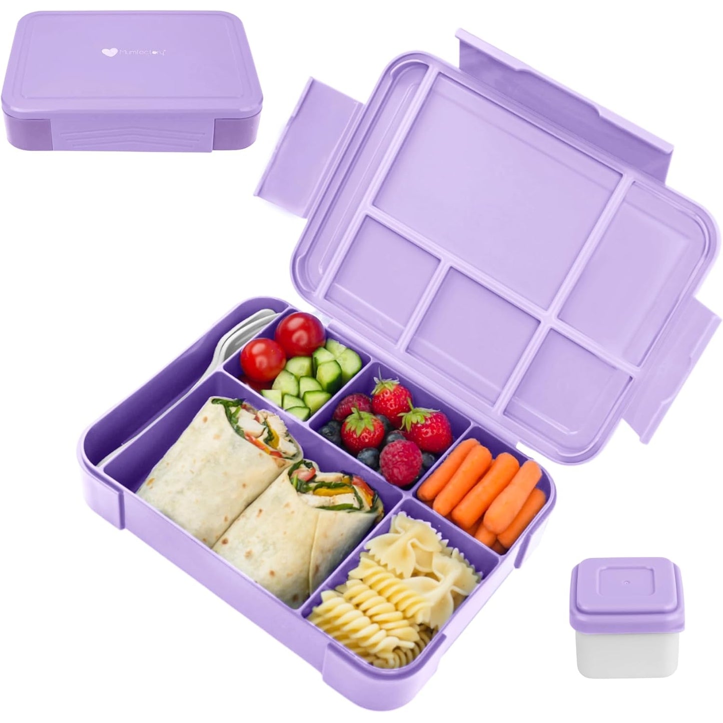 Mumfactory® Lunch Box For Kids School, Bento Lunch Box Kids Adults, Leakproof with 5 Compartments and Cutlery Set, 1330 ML (Pink) - Medaid