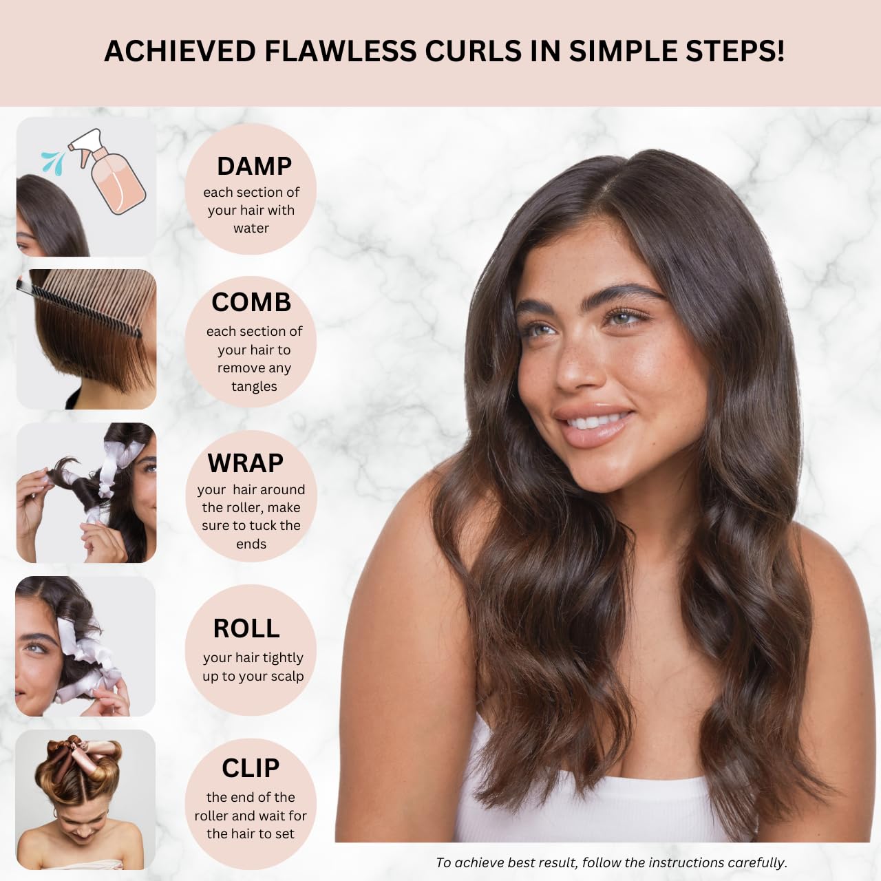 Kitsch Satin Pillow Rollers -Heatless Hair Curler, Hair Rollers, Heatless Curls Overnight, Flexible Curling Rods for Long &Short Hairs, Flexi Rod Curlers to Sleep in, Overnight Blowout Rods-6pc Marble - Medaid International