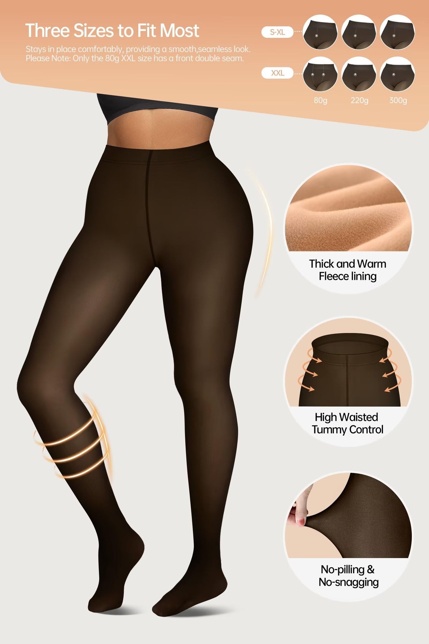 Vertvie 2 Pairs Fleece Lined Tights for Women Thermal Pantyhose Fake Translucent Winter Warm Tights Thick Leggings (220g-Thin Fleece,Coffee Sheer/Black Sheer,Small-Medium) - Medaid International