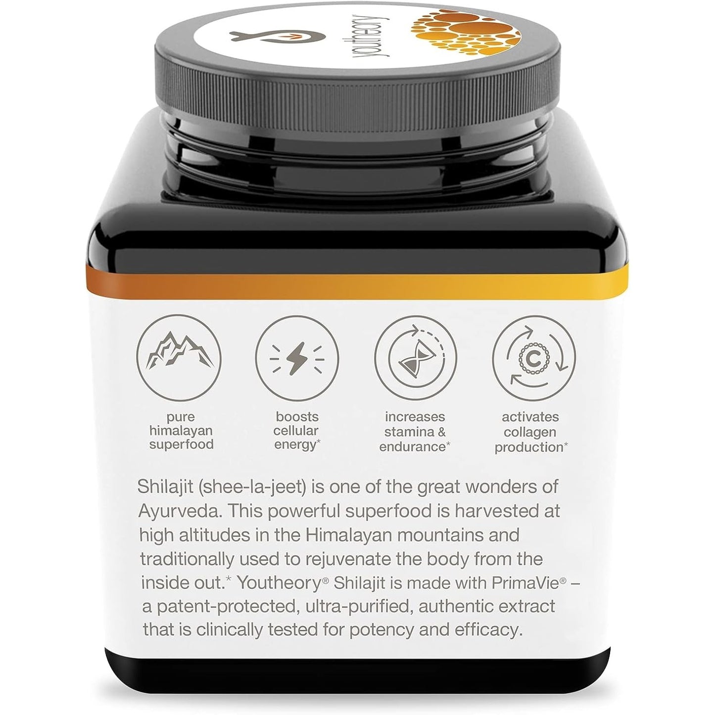 Youtheory Shilajit, Pure Himalayan Superfoood, Energy Support, 60 Vegetarian Capsules - Medaid International