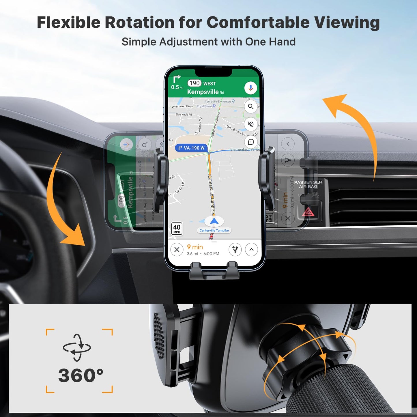 Miracase Phone Holders for Your Car with Metal Hook Clip, Air Vent Cell Phone Stand Car Mount, Universal Automobile Cradle for Garmin GPS Fit iPhone Android and All Smartphones, Dark Black - Medaid International