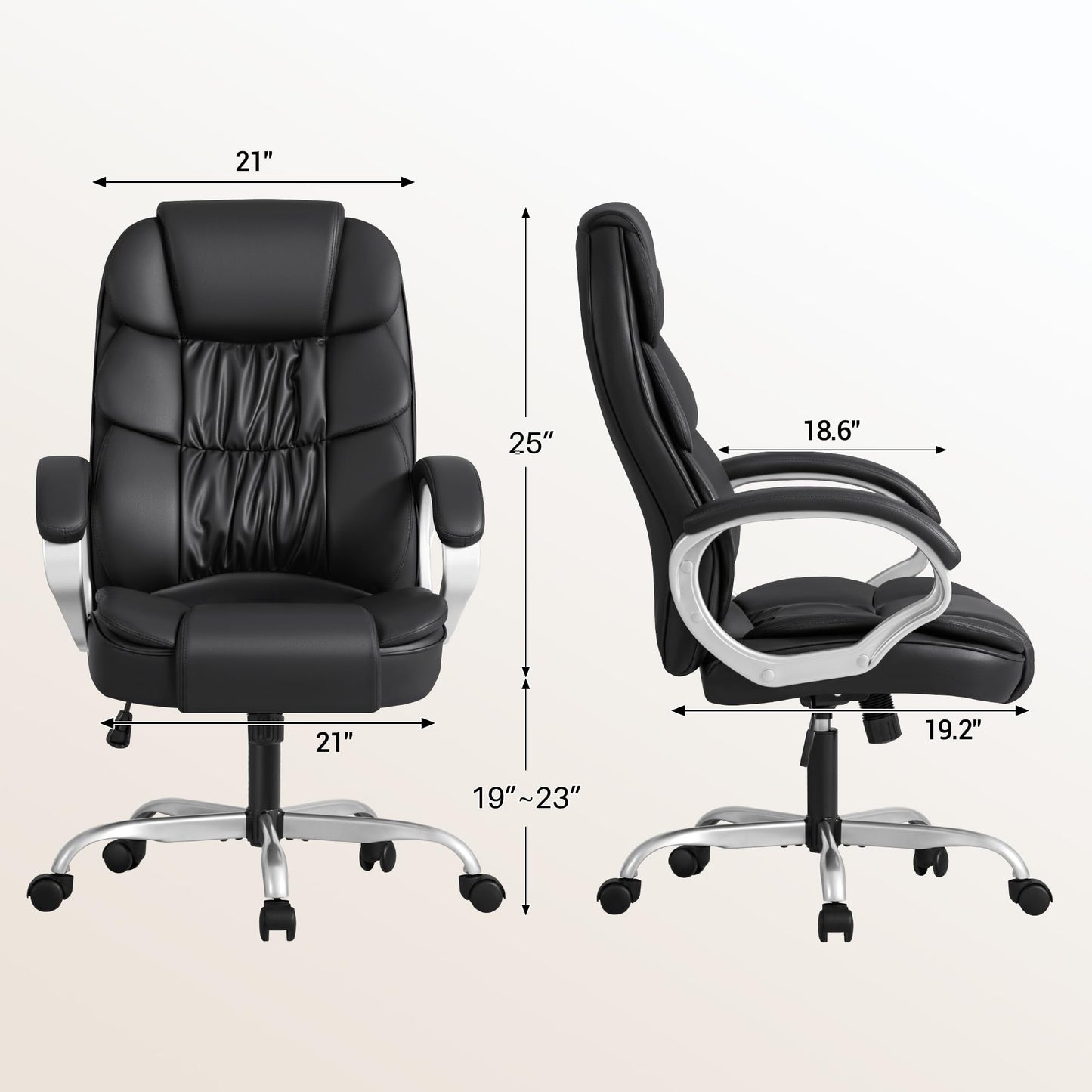 Homall Office Chair High Back Computer Desk Chair, PU Leather Adjustable Height Modern Executive Swivel Task Chair with Padded Armrests and Lumbar Support (Black) - Medaid International