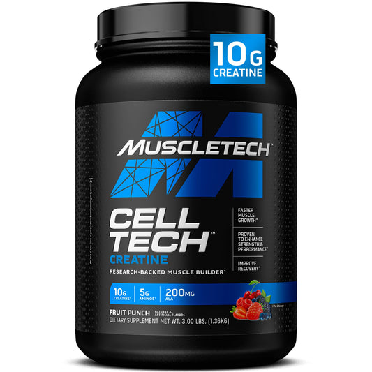 Creatine Monohydrate Powder MuscleTech Cell-Tech Creatine Post Workout Recovery Drink Muscle Builder For Men & Women Muscle Building Supplements Fruit Punch, 3 lbs (27 Serv) - Medaid International