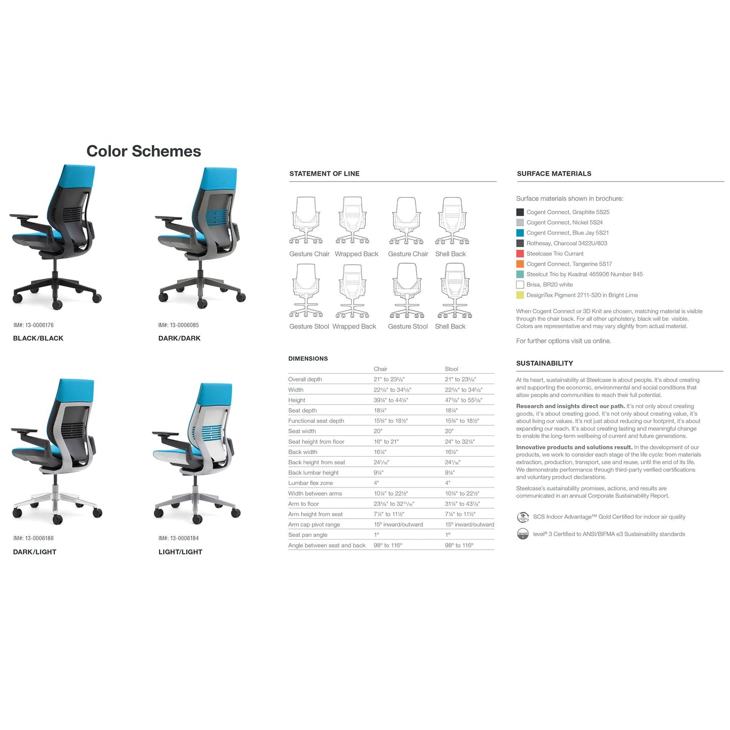 Steelcase Gesture Office Chair - Cogent: Connect Malt Fabric, Medium Seat Height, Shell Back, Light on Light Frame, Lumbar Support - Medaid International