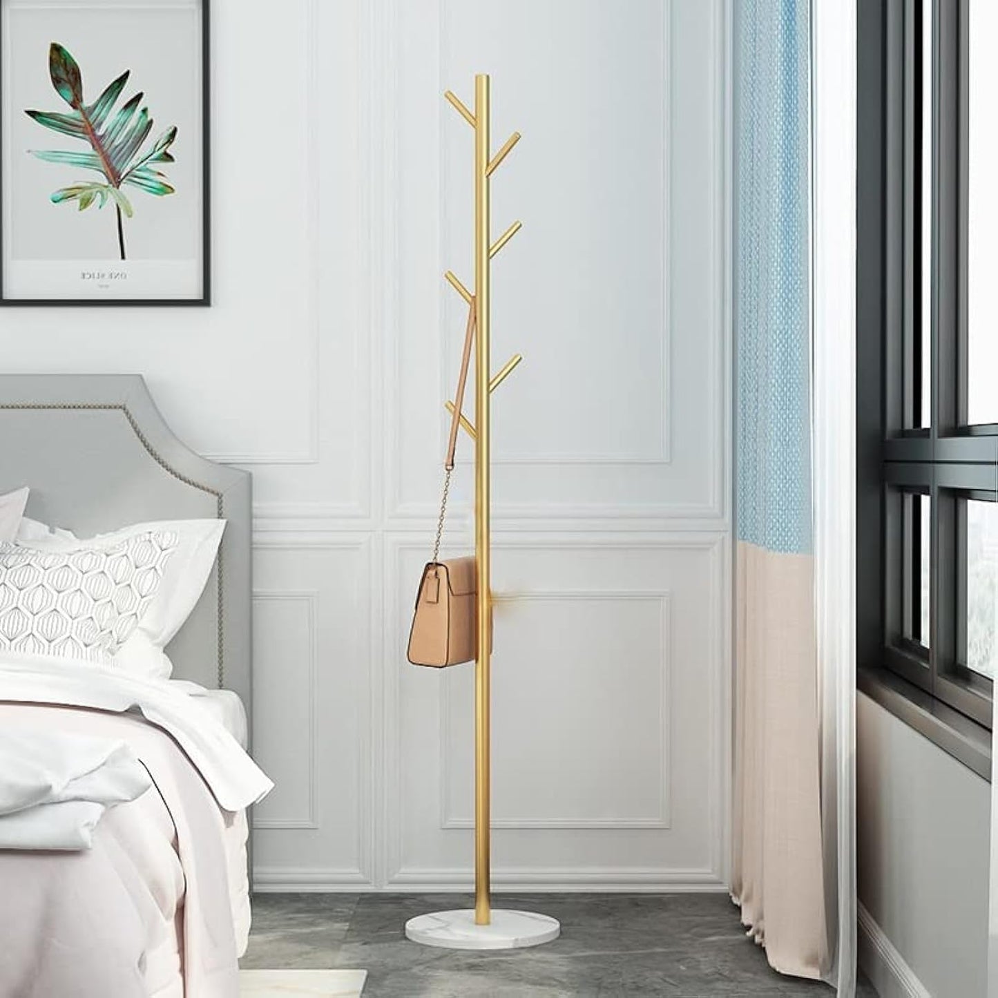 BLYPHOO Metal Coat Rack in Free Standing: Coat Racks Stand with Marble Base, Stable Standing Coat Rack with Hooks, Premium Hat Hanger Hall Tree in Corner Hallway Bedroom for Coats Hats Bags (Gold) - Medaid International