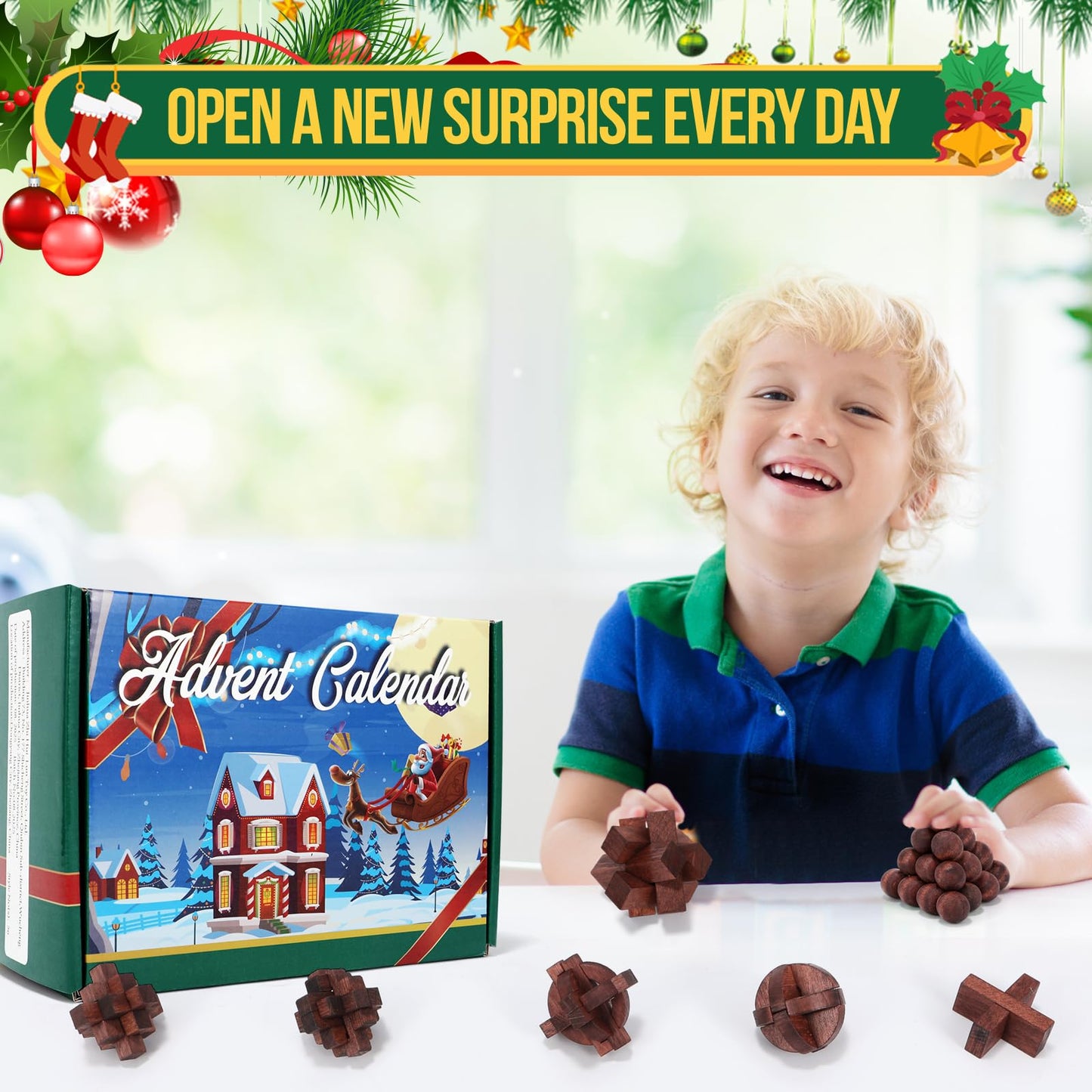 Advent Calendar 2025, Christmas Countdown Calendar Gift Box with 24 Brain Teaser Puzzles, 24 Days Wooden Brain Teaser Puzzles Xmas Countdown Calendar Challenge for Adults Teens Boys Girls - Medaid International