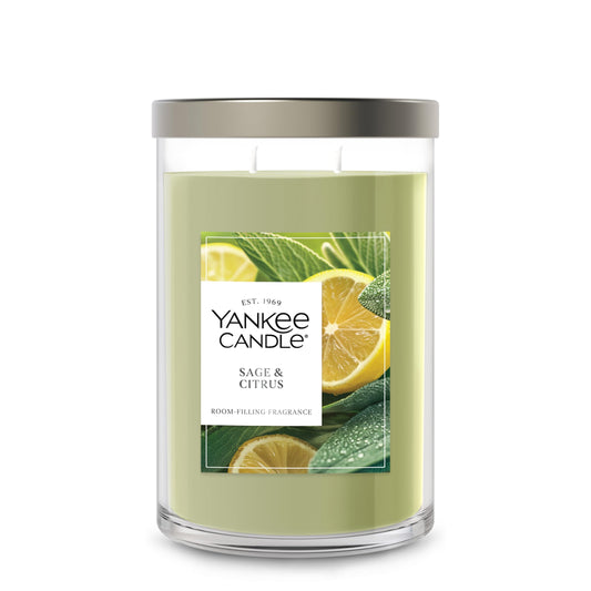 Yankee Candle Large Tumbler Scented Candle with up to 80 Hour Burn Time, Premium Plant Wax Blend for Consistent Burn, 20 oz Tumbler Candle with Room Filling Fragrance, Sage & Citrus - Medaid International