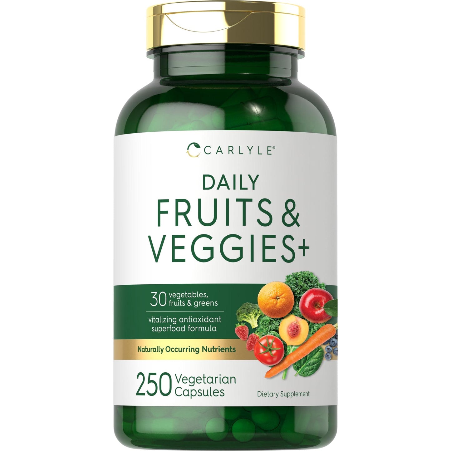 Carlyle Fruits and Veggies Supplement | 250 Capsules | Made with 30 Fruits and Vegetables | Vegetarian, Non-GMO, Gluten Free Superfood Formula - Medaid International