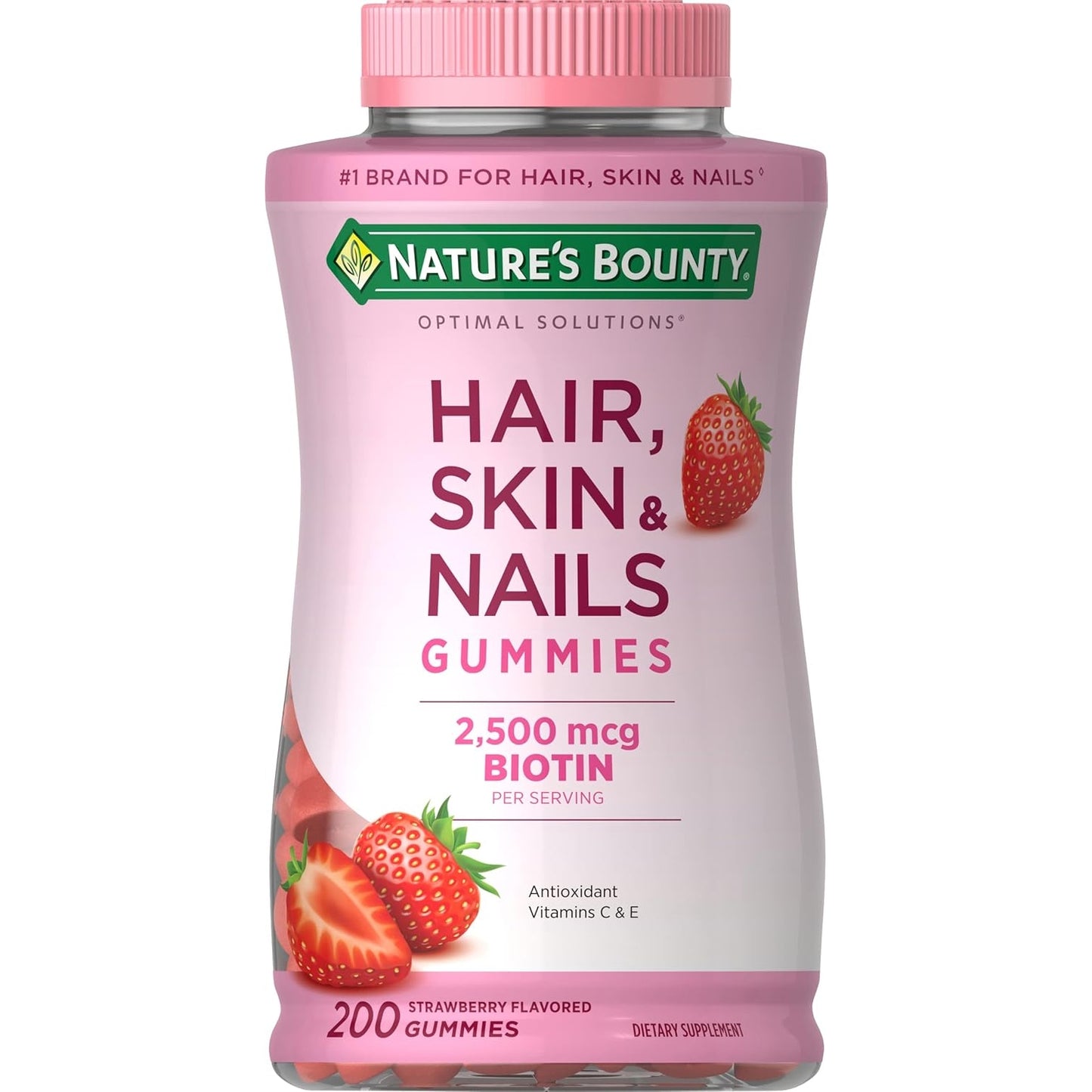 Nature's Bounty Optimal Solutions Hair, Skin and Nails Gummies with Biotin, 25000 mcg, Strawberry Flavored, 200 Count - Medaid International