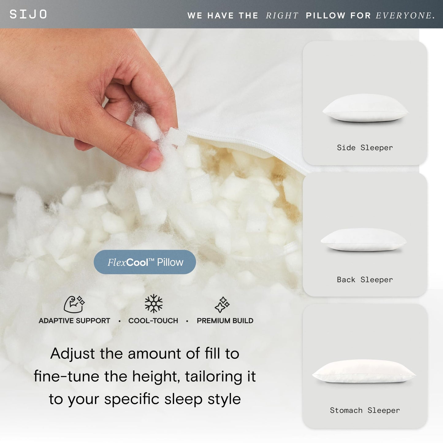 Sijo FlexCool Shredded Memory Foam Pillow - Adjustable Bed Pillow Last Cooling Surface - Good Housekeeping 2025 Bedding Award Winner - CertiPUR-US - Medium Firm for Back, Side, Stomach Sleepers (King) - Medaid International