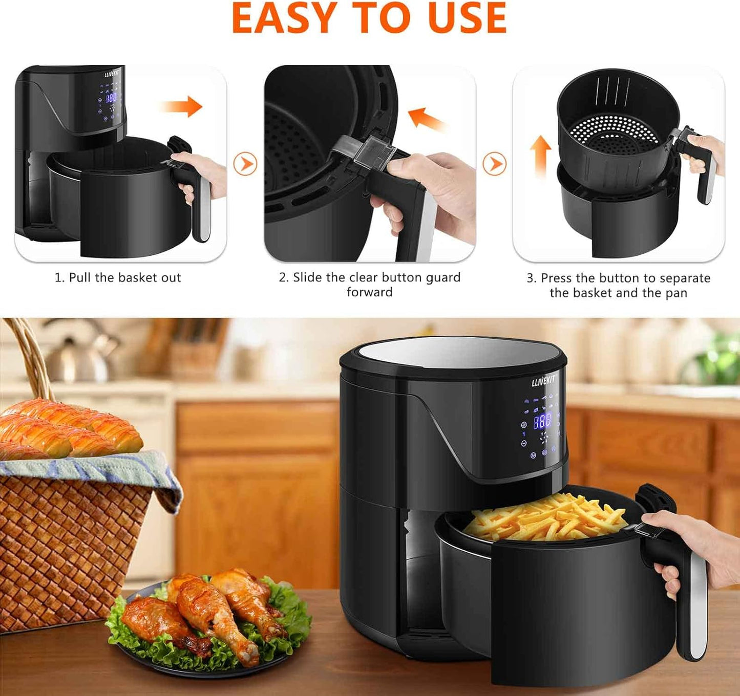 5L Air Fryer + LED Touch Screen, 1400W - Medaid International