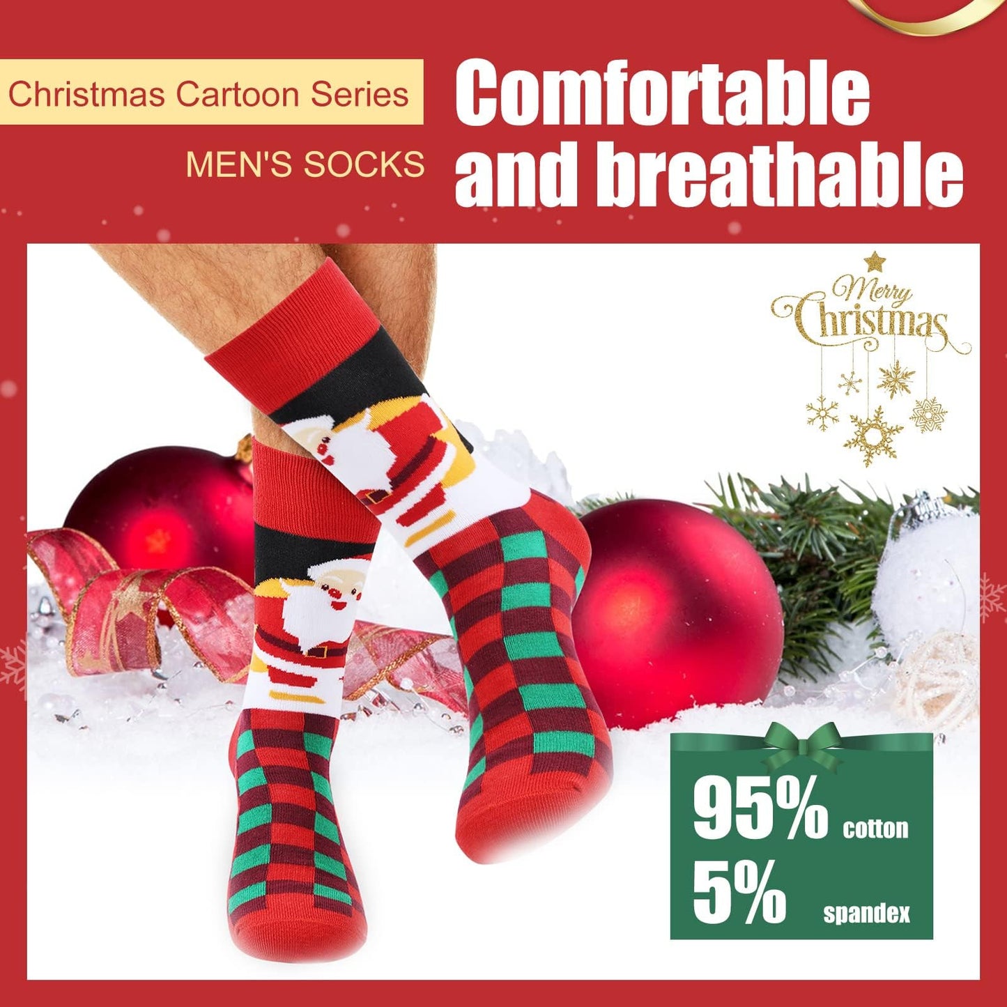 Moonlight Manor Christmas Socks For Men, 6 Pack Mens Christmas Socks, Xmas Crew Socks US Size 6-13 - Medaid International