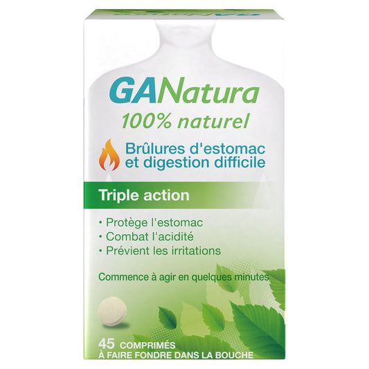 GANatura - 100% Naturel - Brûlures d'estomac et digestion difficile - 45 Comprimés - Medaid International