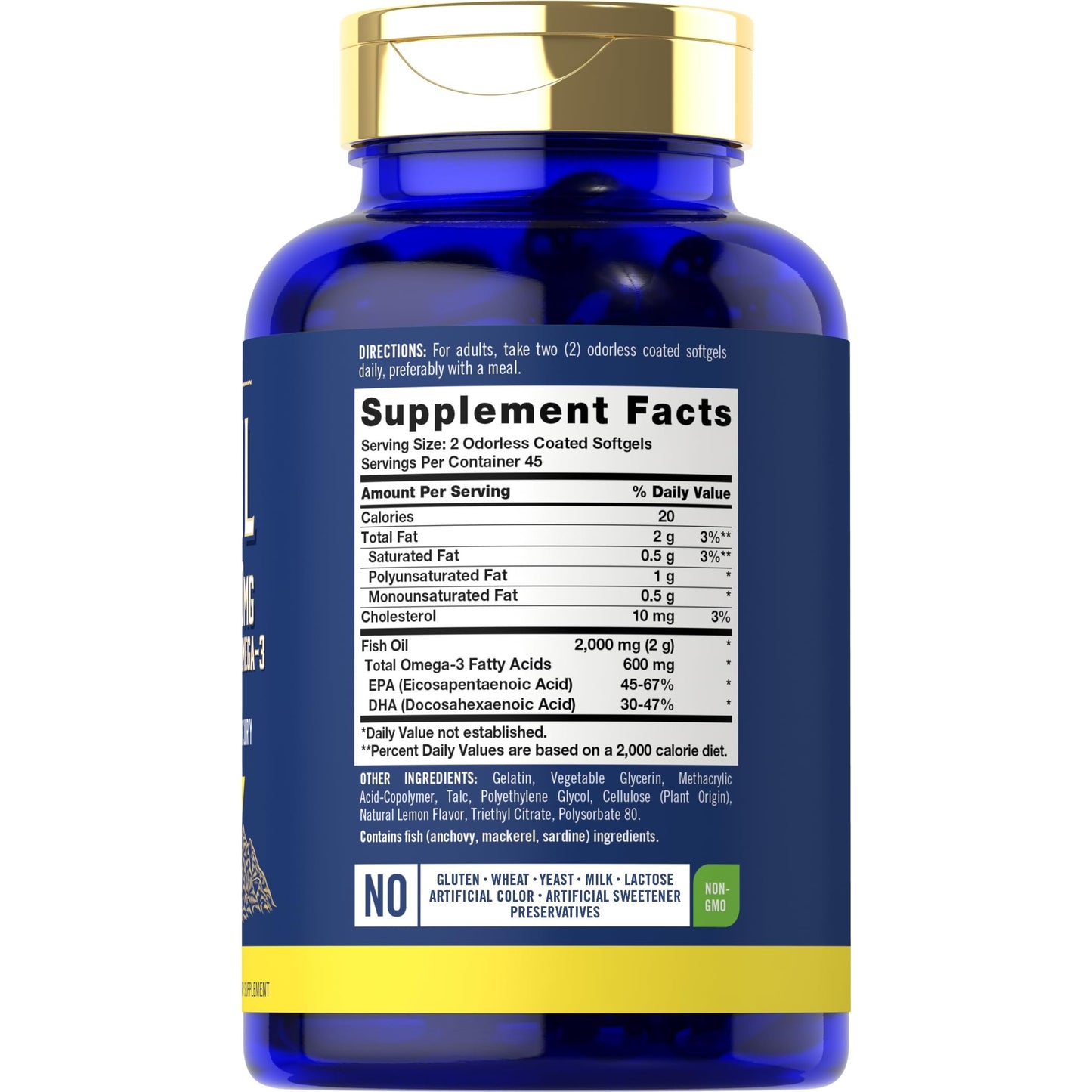 Carlyle Fish Oil 2000mg | 600mg Omega 3 Supplement for Men & Women | 90 Odorless Softgels | Lemon Flavored | Non-GMO and Gluten Free - Medaid International