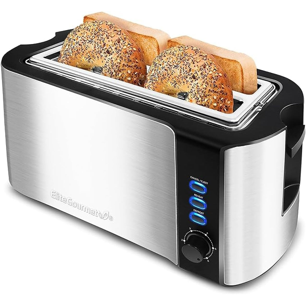 Elite Gourmet ECT1027B Cool Touch Toaster with 6 Temperature Settings & Extra Wide 1.25" Slots for Bagels, Waffles, Specialty Breads, Puff Pastry, Snacks, ETL Certified, 2 Slices, Black - Medaid International
