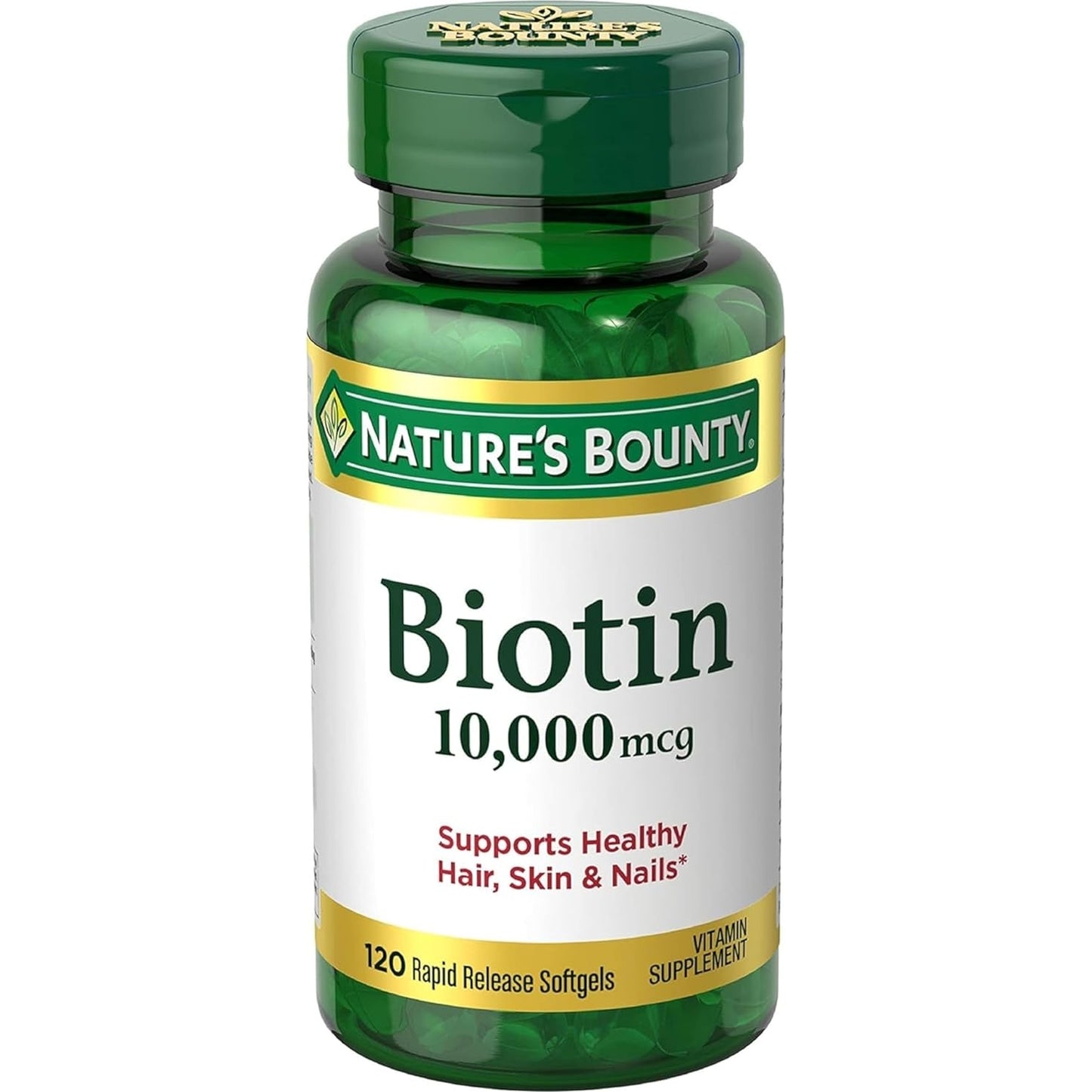 Nature's Bounty Biotin, Supports Healthy Hair, Skin and Nails, 10,000 mcg, Rapid Release Softgels, 180 Ct - Medaid International