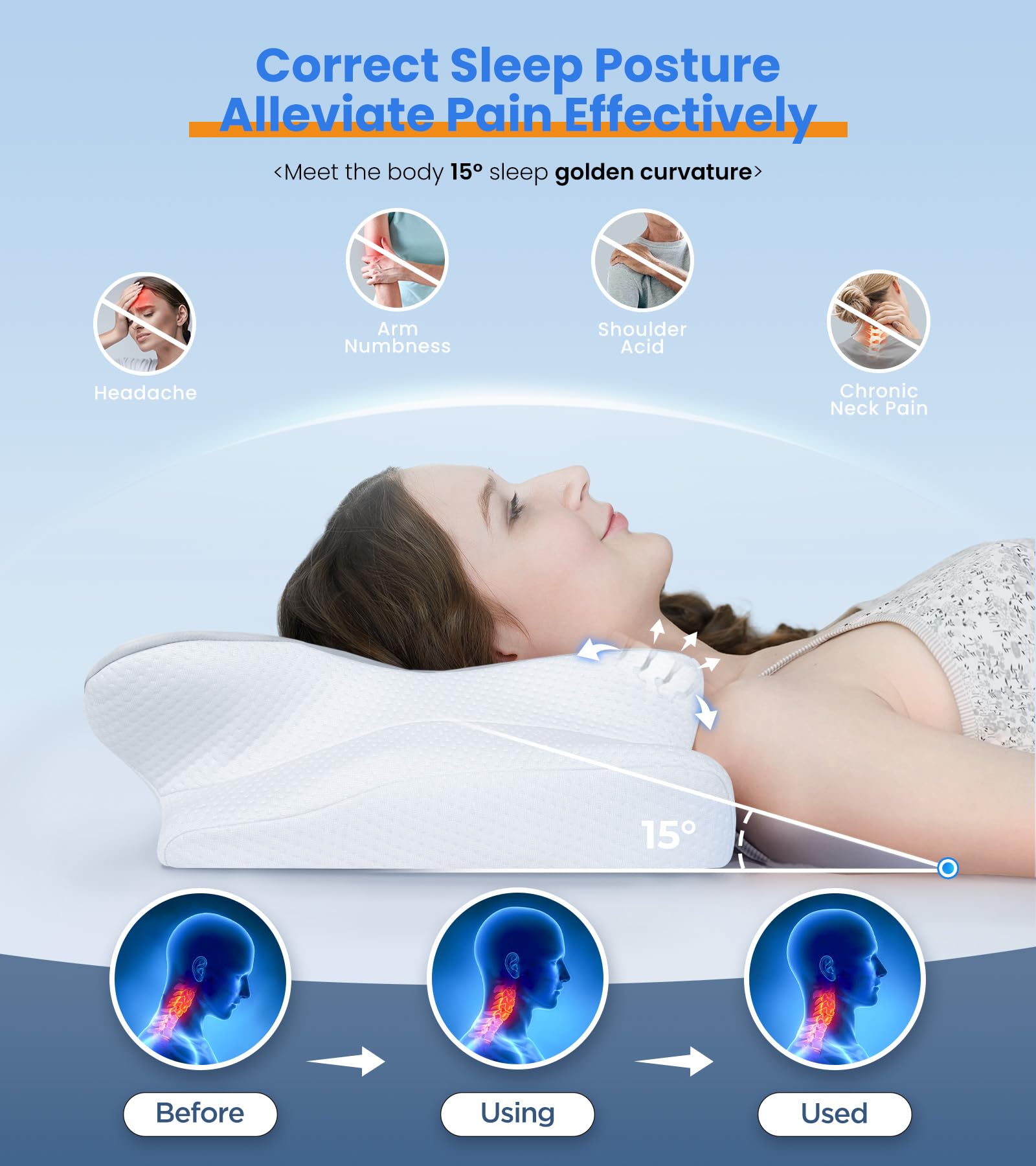 Ultra Pain Relief Cooling Pillow for Neck Support, Adjustable Cervical Pillow Cozy Sleeping, Odorless Ergonomic Contour Memory Foam Pillows, Orthopedic Bed Pillow for Side Back Stomach Sleeper - Medaid International
