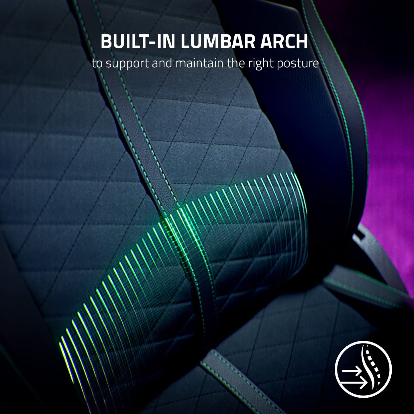 Razer Enki Gaming Chair: All-Day Comfort - Built-in Lumbar Arch - Optimized Cushion Density - Dual-Textured, Eco-Friendly Synthetic Leather - Reactive Seat Tilt & 152-Degree Recline - Black/Green - Medaid International