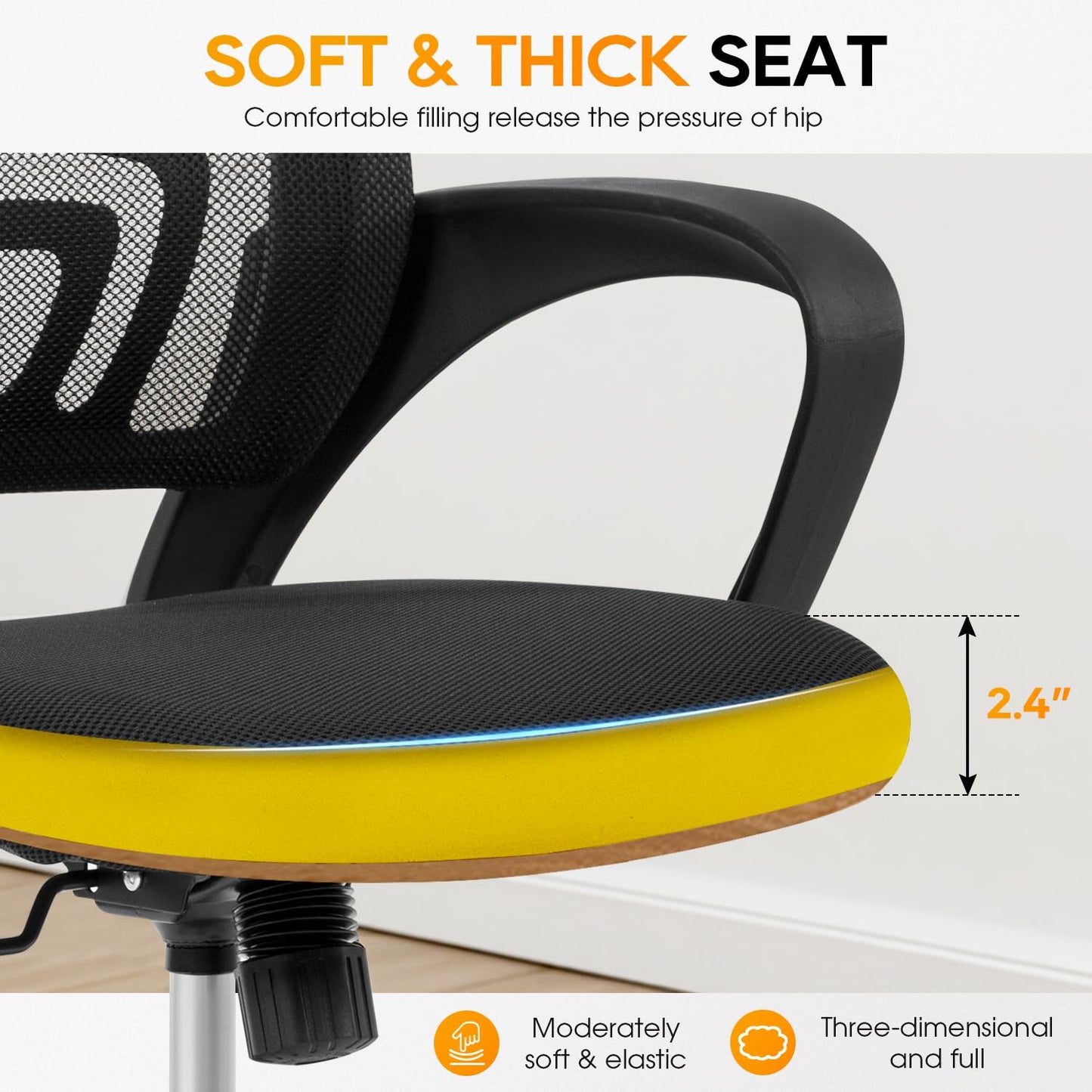 BestOffice | Ergonomic Office Chair | Mid-Back Swivel Desk Chair | Breathable Backrest & Lumbar Support | Adjustable Height | Sponge Seat | Rolling Wheels | Dark Black | for Adults & Women - Medaid International
