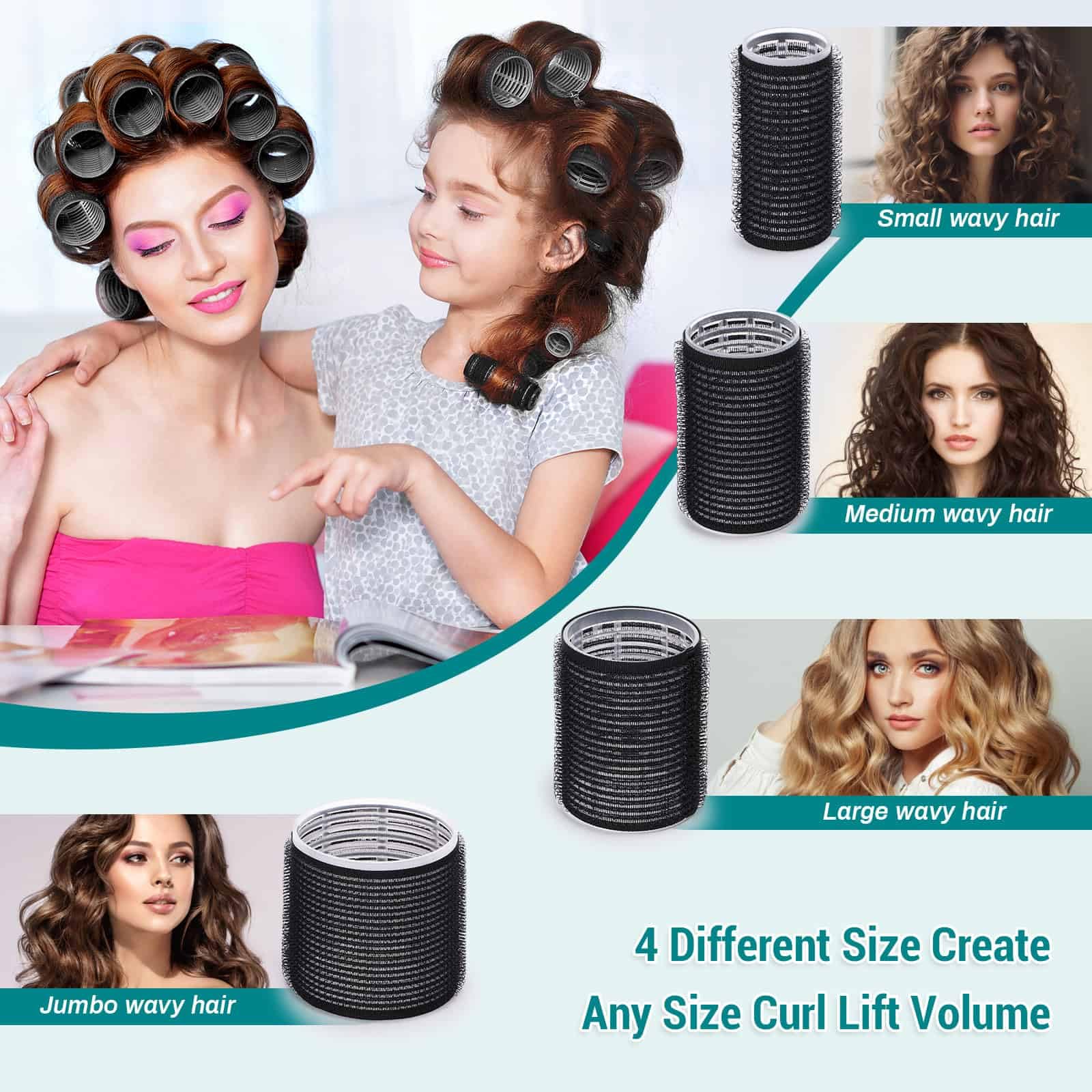 Acejoz Hair Rollers for Blowout Look, 38 Pcs Self Grip Hair Rollers Set with 4 Sizes, 12 Pcs Hair Clips, Comb and Storage Bag for Hair Volume (Black) - Medaid International