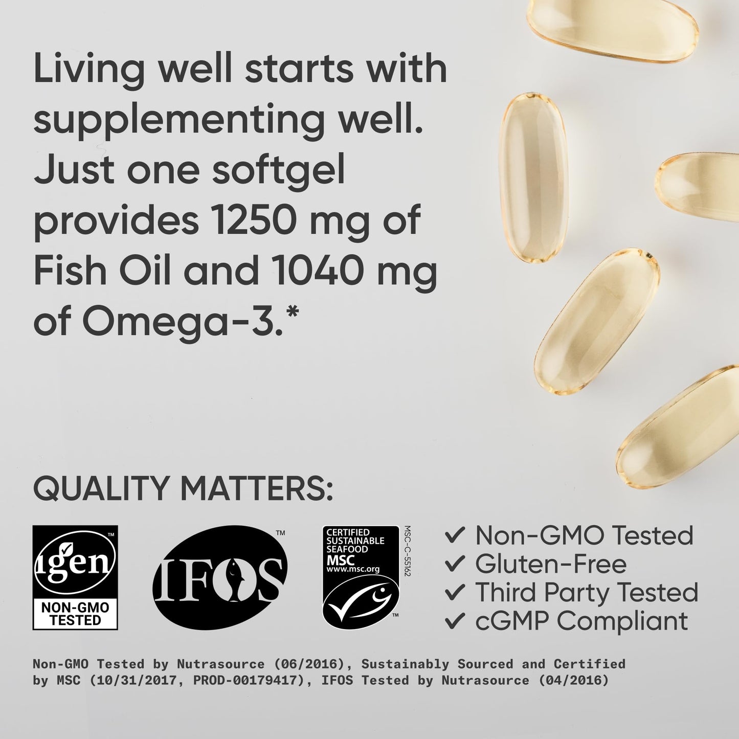 Sports Research Triple Strength Omega 3 Fish Oil - Burpless Fish Oil Supplement w/EPA & DHA Fatty Acids from Single-Source Wild Alaskan Pollock - 1250 mg, 90 ct - Medaid International